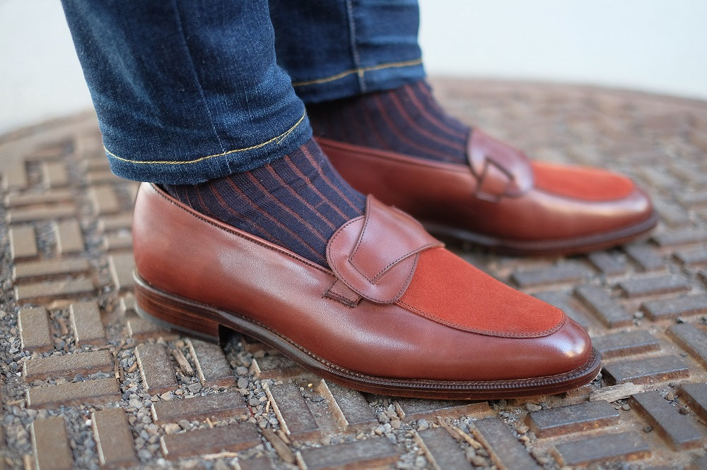 Meridian - MTO - Cedar Calf / Rust Suede - TMG Last - Single Leather Sole-Made To Order Butterfly Loafer-J.FitzPatrick Footwear