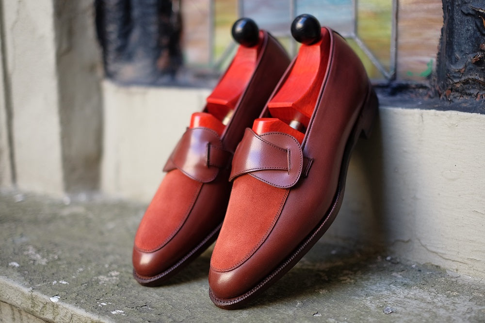 Meridian - MTO - Cedar Calf / Rust Suede - TMG Last - Single Leather Sole-Made To Order Butterfly Loafer-J.FitzPatrick Footwear