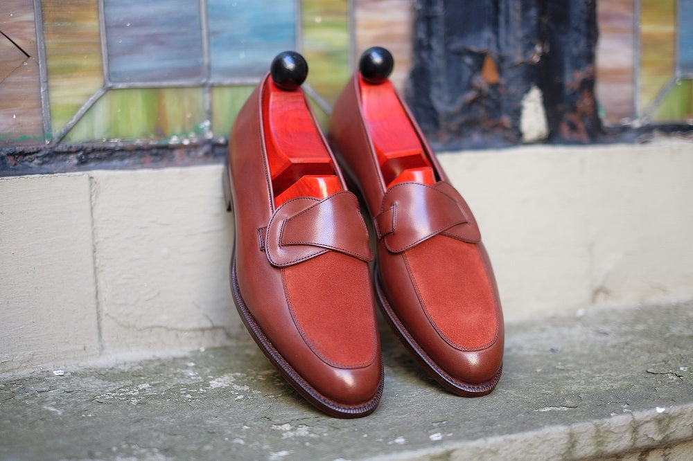 Meridian - MTO - Cedar Calf / Rust Suede - TMG Last - Single Leather Sole-Made To Order Butterfly Loafer-J.FitzPatrick Footwear