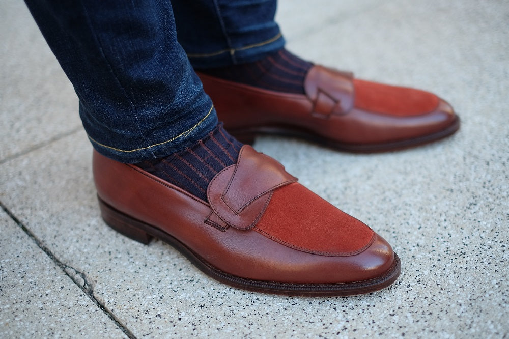 Meridian - MTO - Cedar Calf / Rust Suede - TMG Last - Single Leather Sole-Made To Order Butterfly Loafer-J.FitzPatrick Footwear
