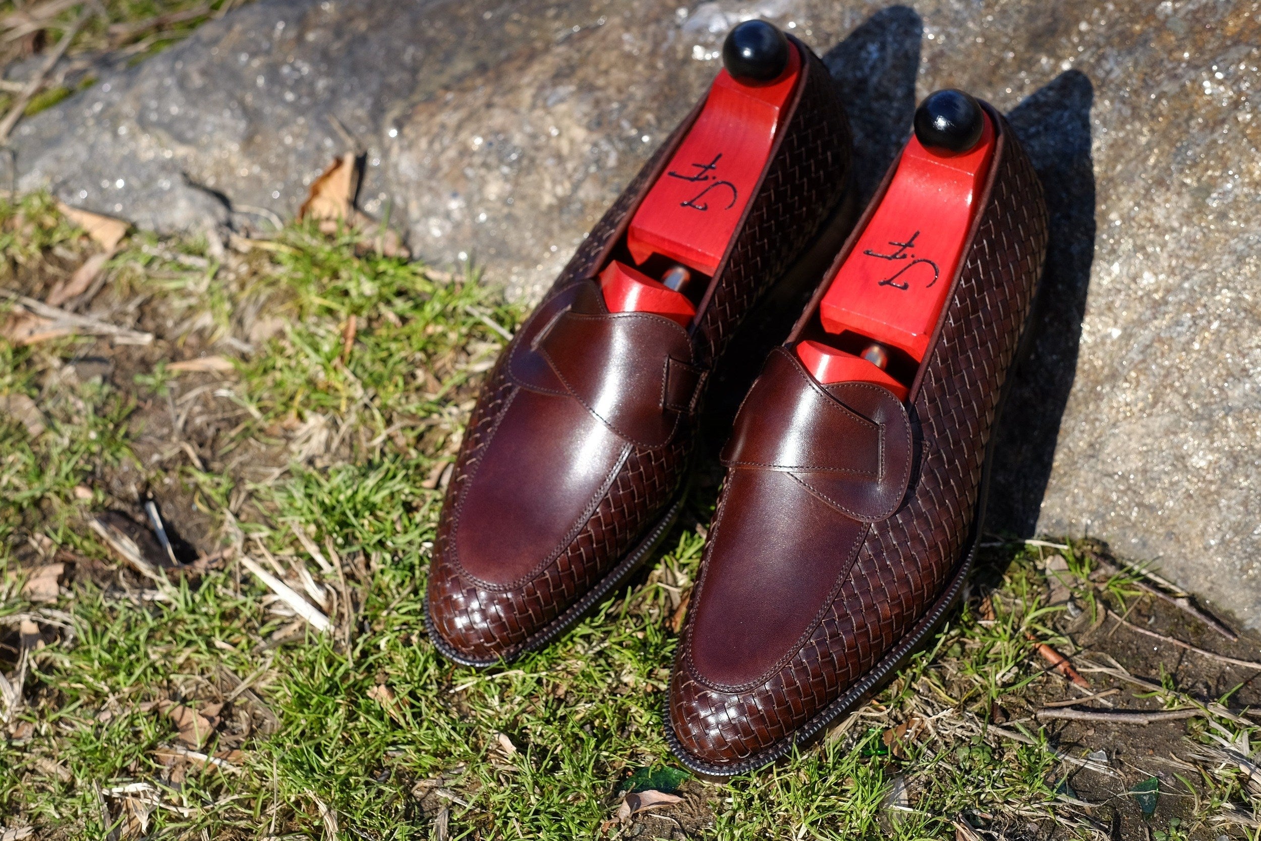 Meridian - MTO - Dark Chestnut Calf / Dark Chestnut Calf Braided - TMG Last - Single Leather Sole-Made To Order Butterfly Loafer-J.FitzPatrick Footwear