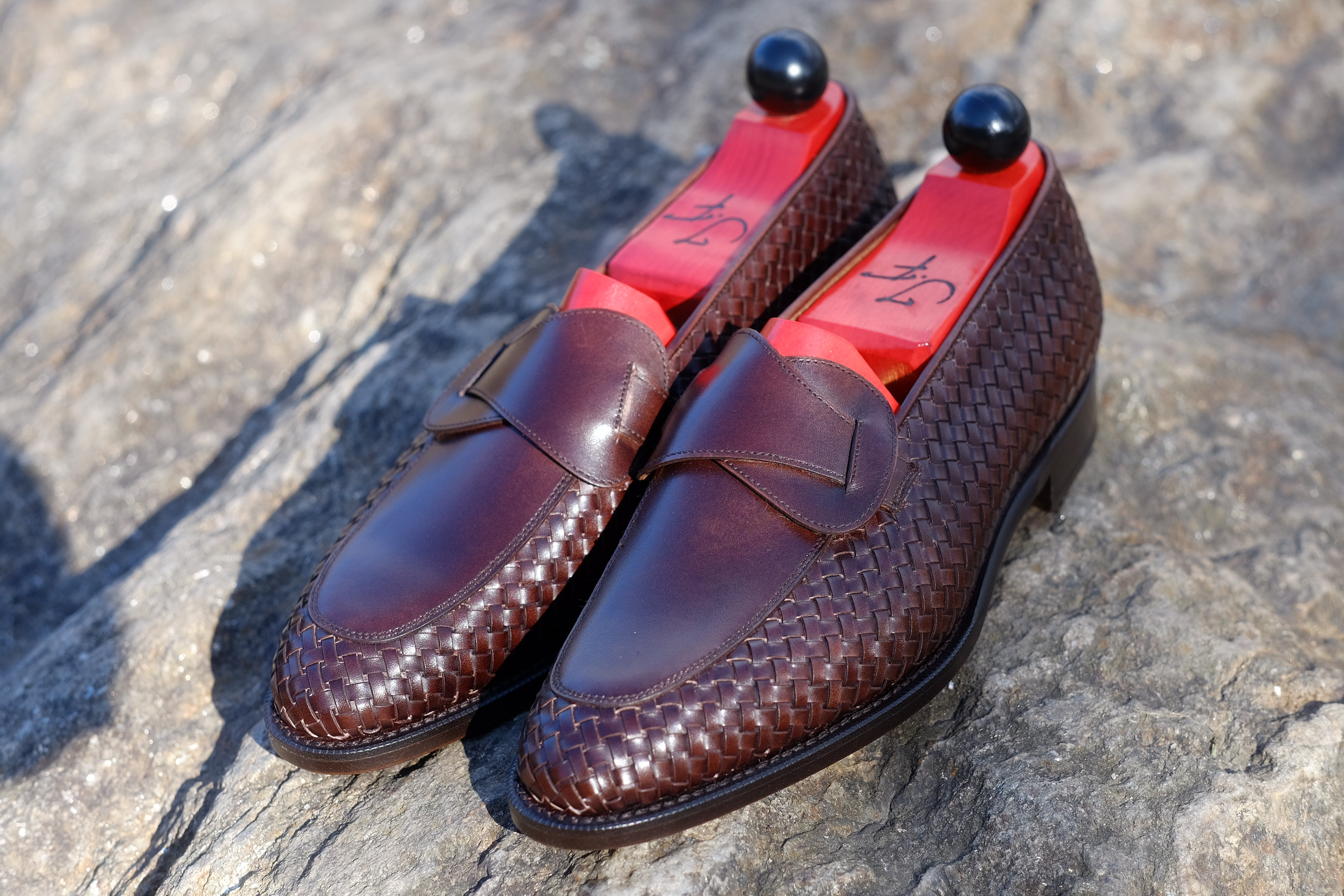 Meridian - MTO - Dark Chestnut Calf / Dark Chestnut Calf Braided - TMG Last - Single Leather Sole-Made To Order Butterfly Loafer-J.FitzPatrick Footwear