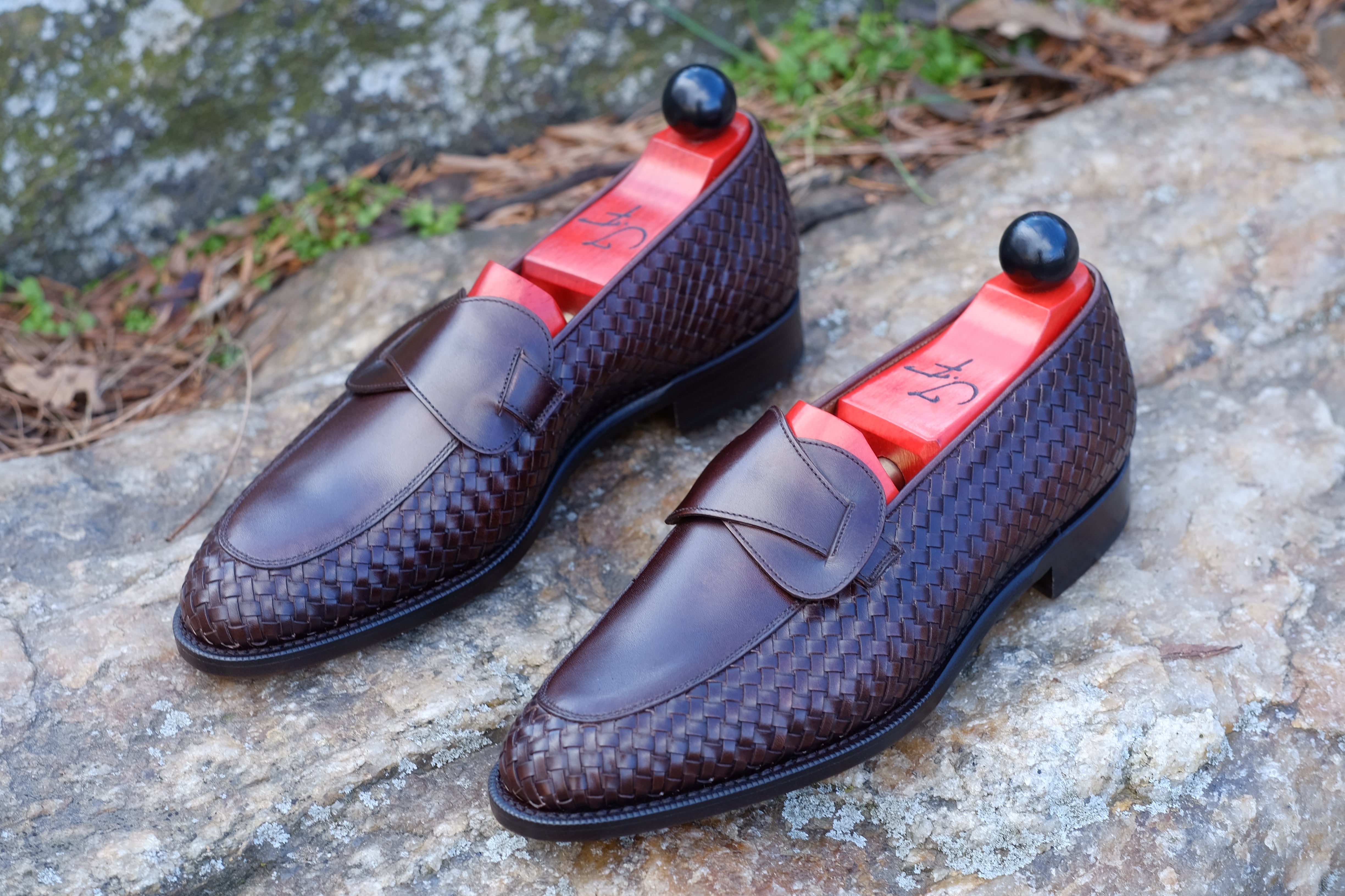 Meridian - MTO - Dark Chestnut Calf / Dark Chestnut Calf Braided - TMG Last - Single Leather Sole-Made To Order Butterfly Loafer-J.FitzPatrick Footwear