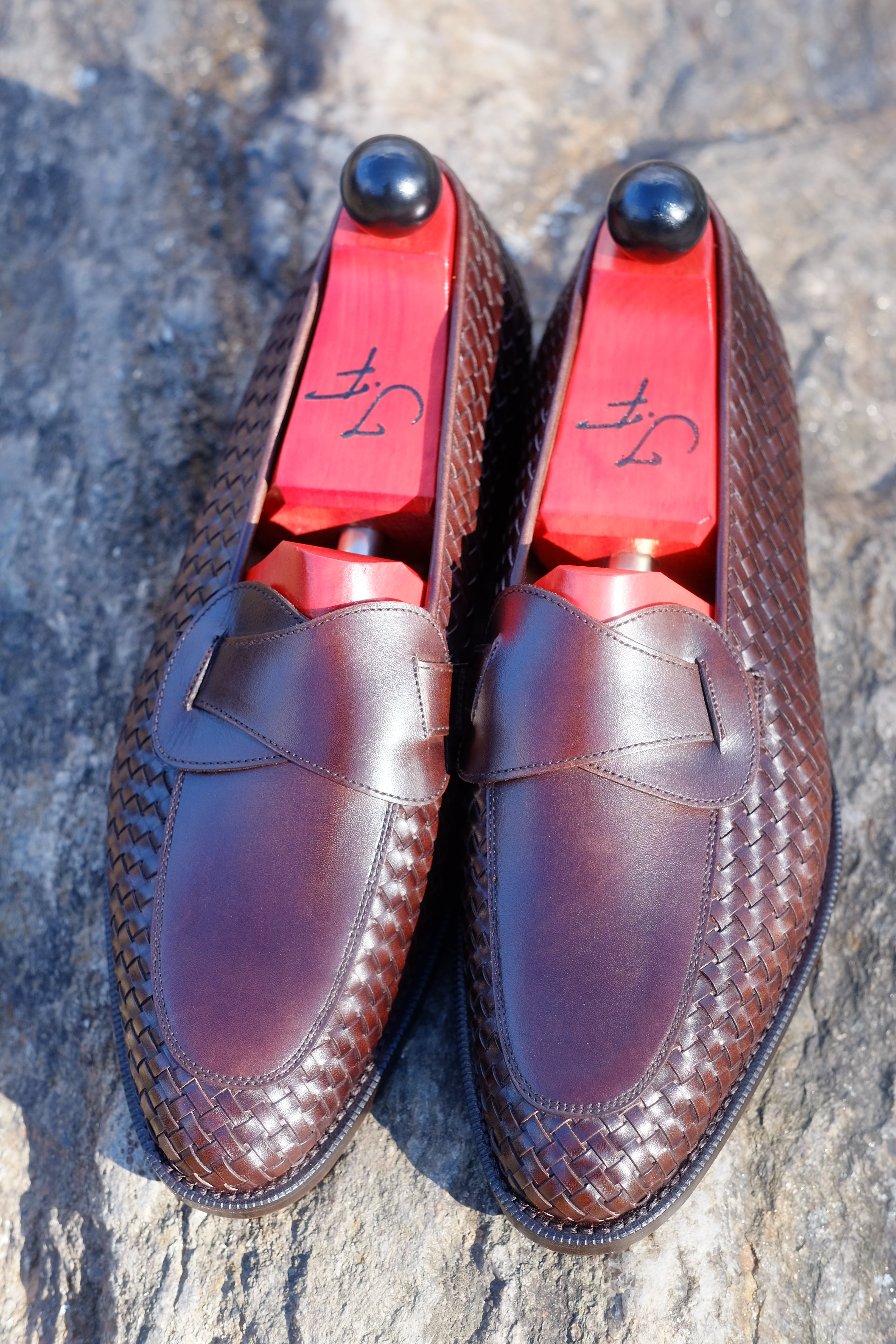 Meridian - MTO - Dark Chestnut Calf / Dark Chestnut Calf Braided - TMG Last - Single Leather Sole-Made To Order Butterfly Loafer-J.FitzPatrick Footwear