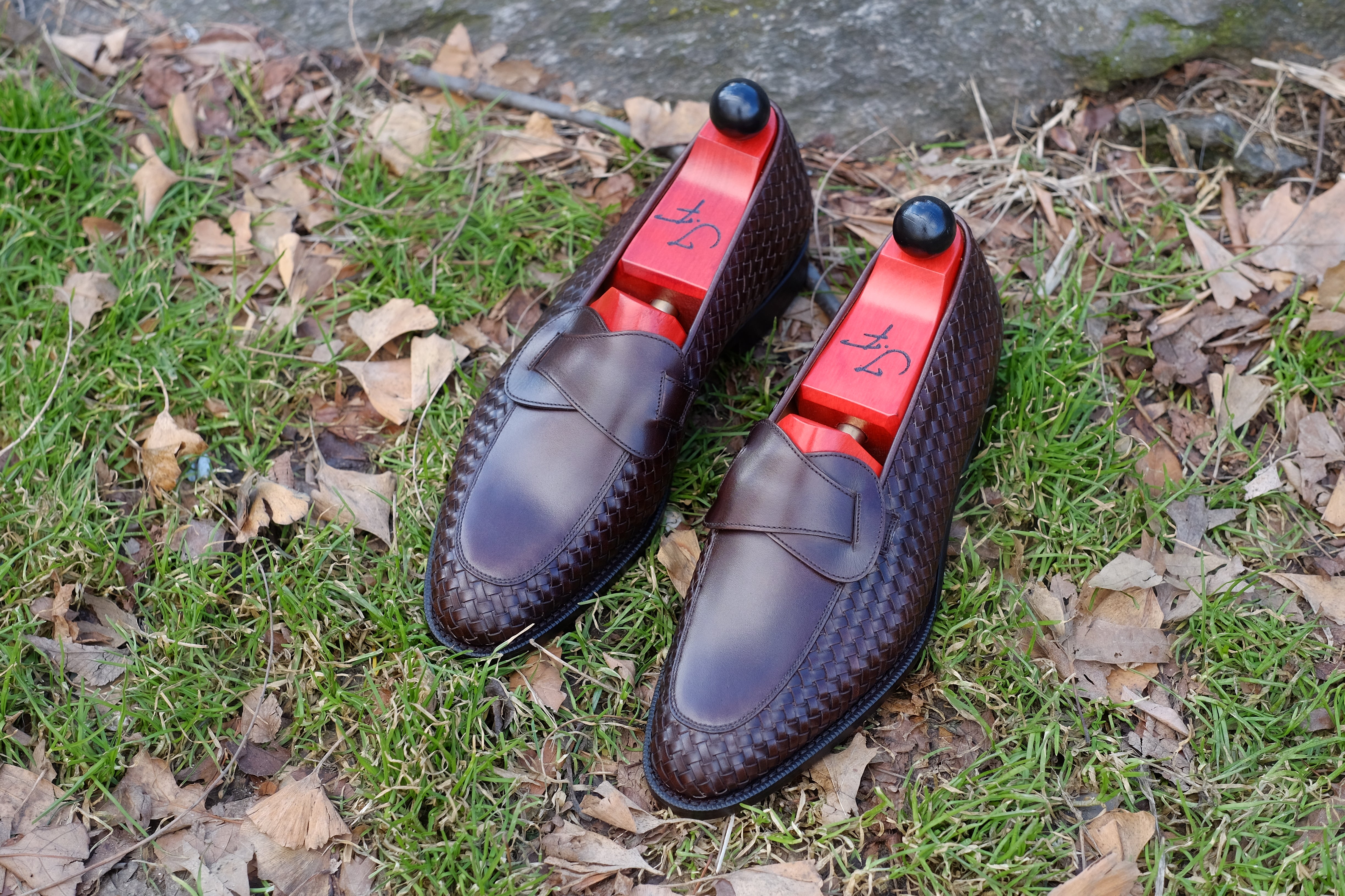 Meridian - MTO - Dark Chestnut Calf / Dark Chestnut Calf Braided - TMG Last - Single Leather Sole-Made To Order Butterfly Loafer-J.FitzPatrick Footwear