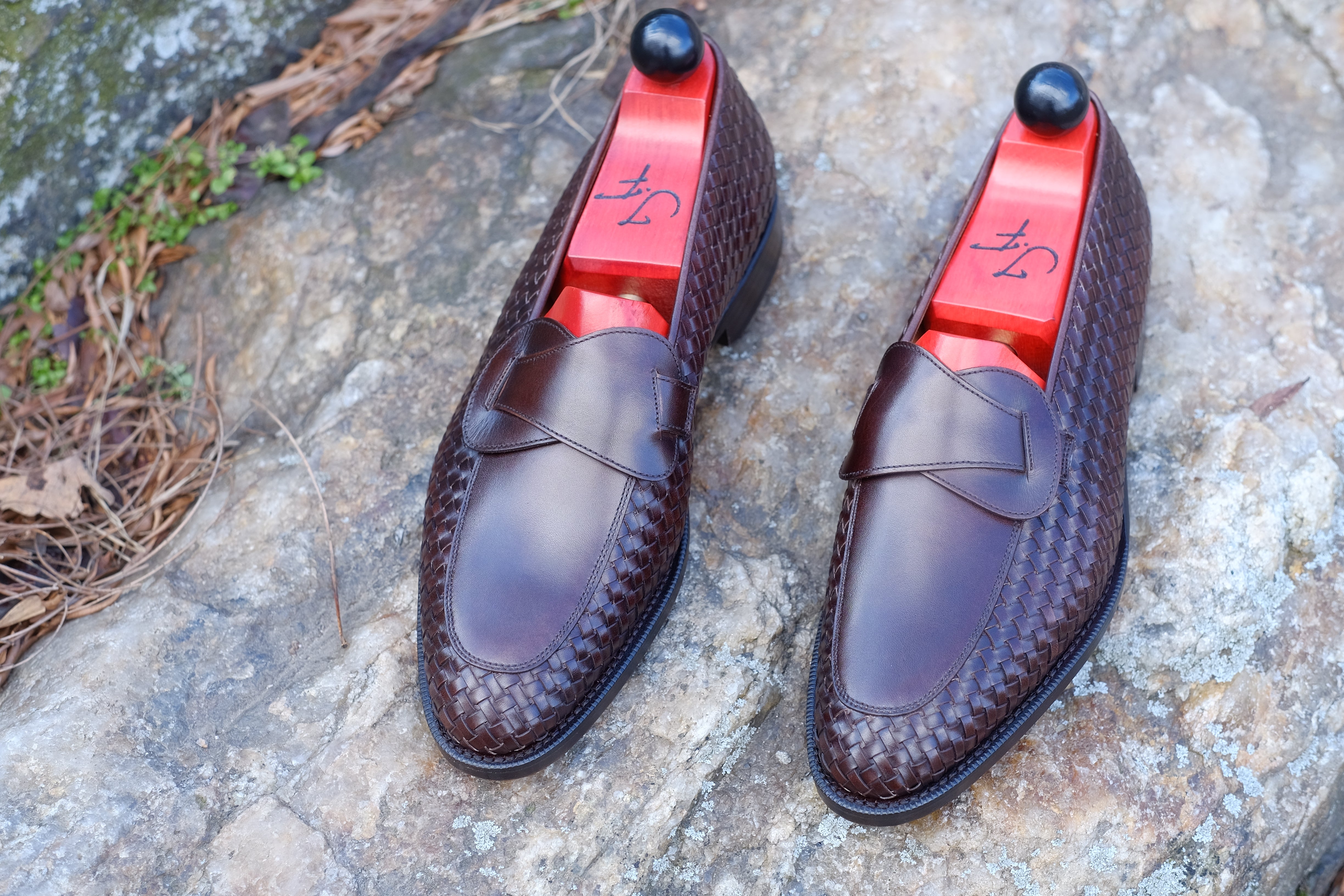 Meridian - MTO - Dark Chestnut Calf / Dark Chestnut Calf Braided - TMG Last - Single Leather Sole-Made To Order Butterfly Loafer-J.FitzPatrick Footwear