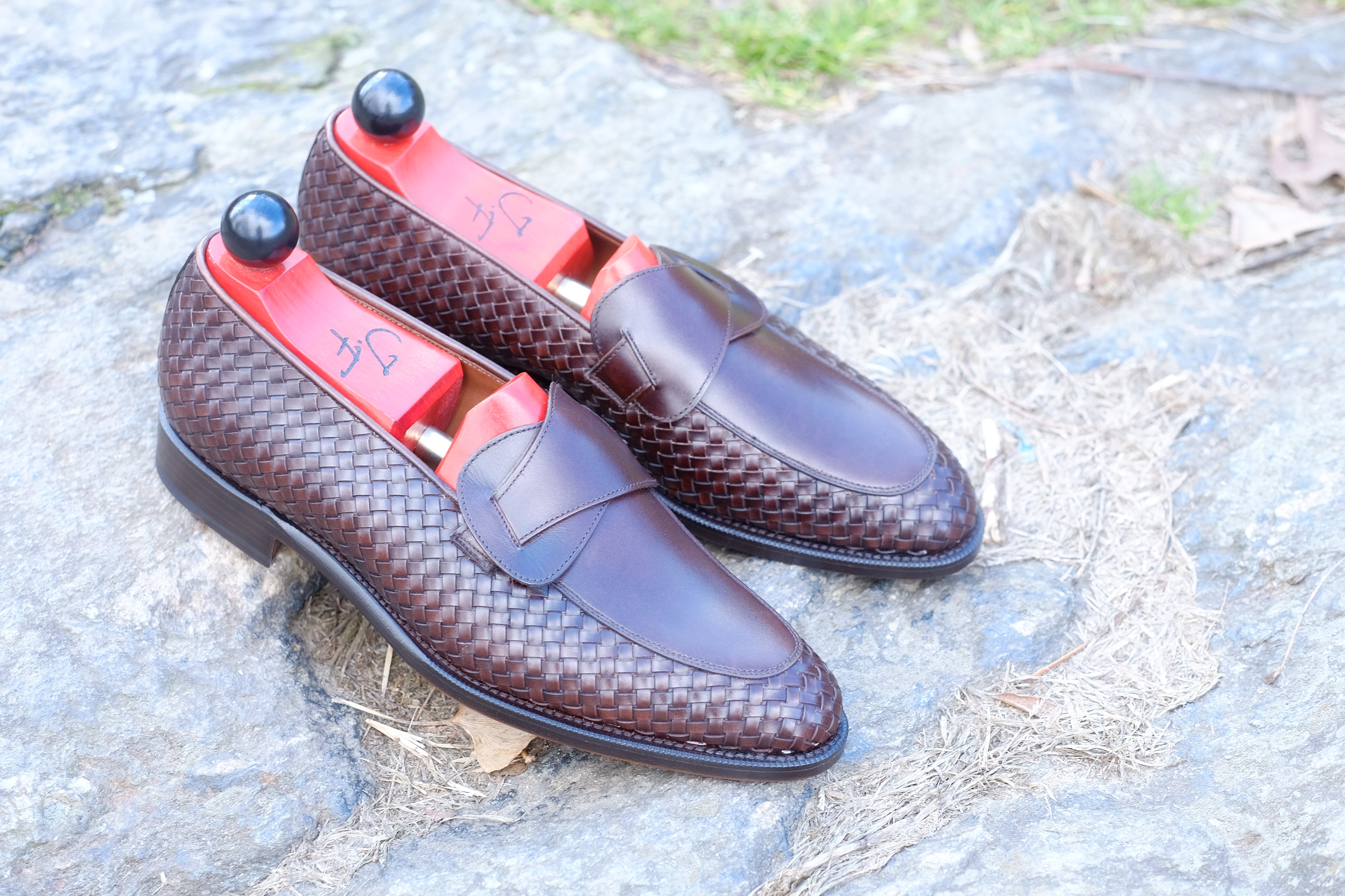 Meridian - MTO - Dark Chestnut Calf / Dark Chestnut Calf Braided - TMG Last - Single Leather Sole-Made To Order Butterfly Loafer-J.FitzPatrick Footwear