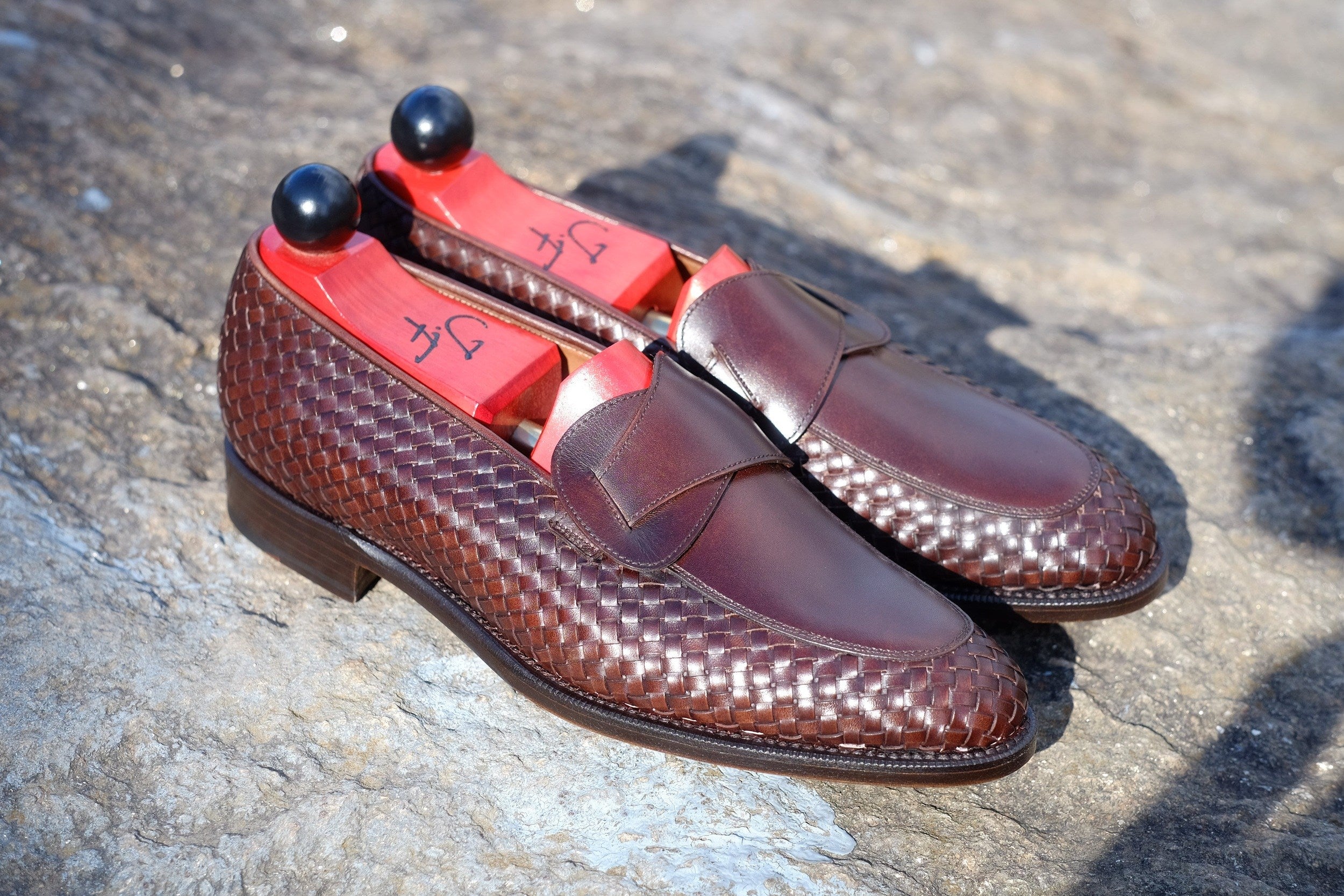 Meridian - MTO - Dark Chestnut Calf / Dark Chestnut Calf Braided - TMG Last - Single Leather Sole-Made To Order Butterfly Loafer-J.FitzPatrick Footwear