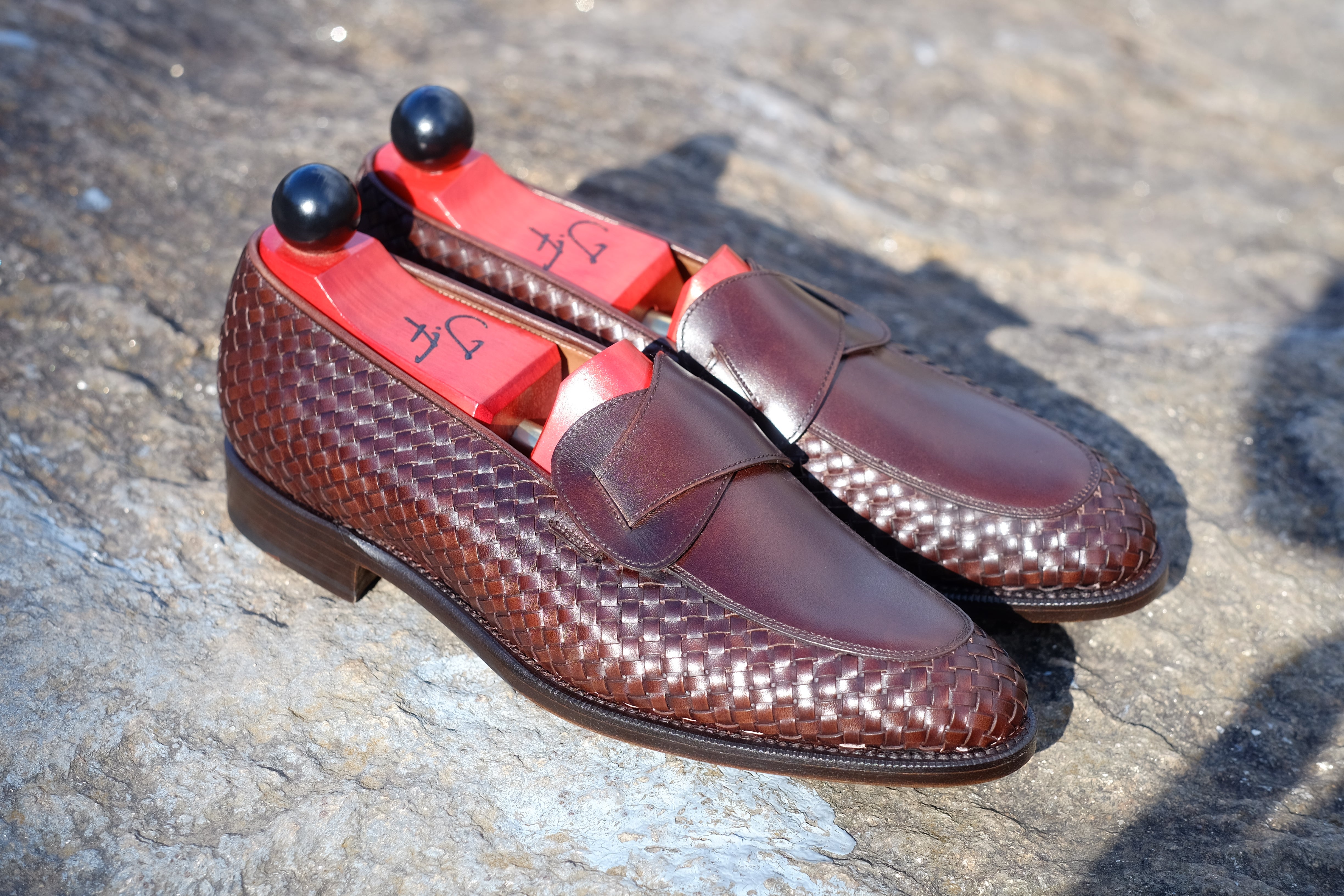 Meridian - MTO - Dark Chestnut Calf / Dark Chestnut Calf Braided - TMG Last - Single Leather Sole-Made To Order Butterfly Loafer-J.FitzPatrick Footwear