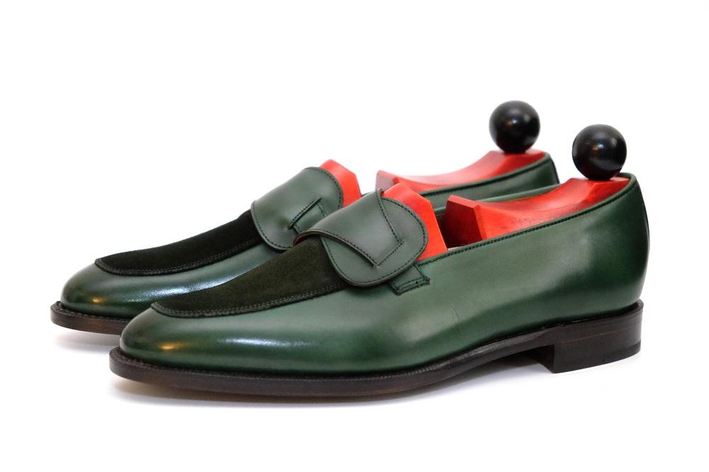 Meridian - MTO - Forest Green Calf / Forest Green Suede - TMG Last - Single Leather Sole-Made To Order Butterfly Loafer-J.FitzPatrick Footwear