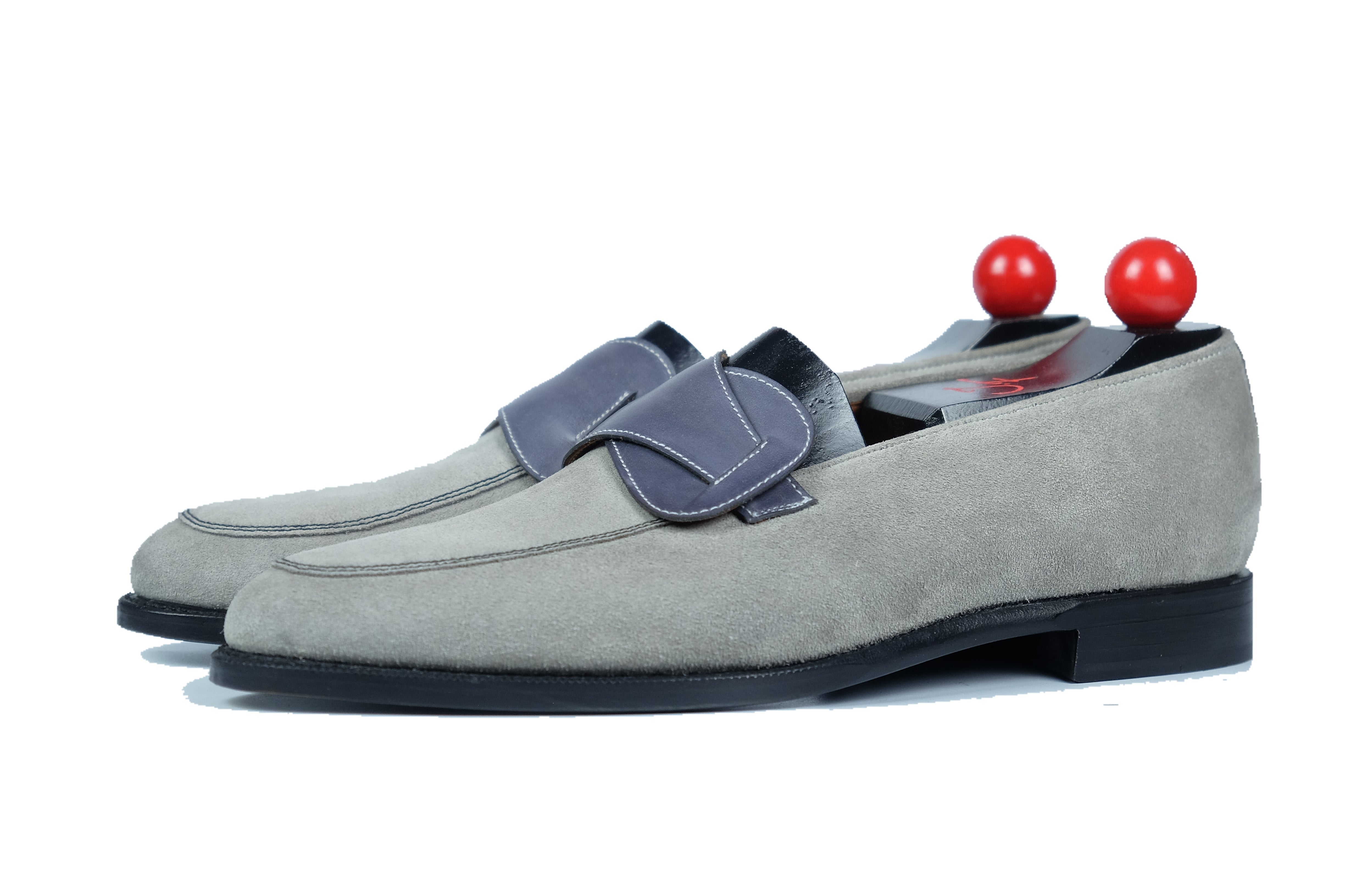 Meridian - MTO - Light Grey Suede / Shaded Grey Calf - TMG Last - Single Leather Sole-Made To Order Butterfly Loafer-J.FitzPatrick Footwear