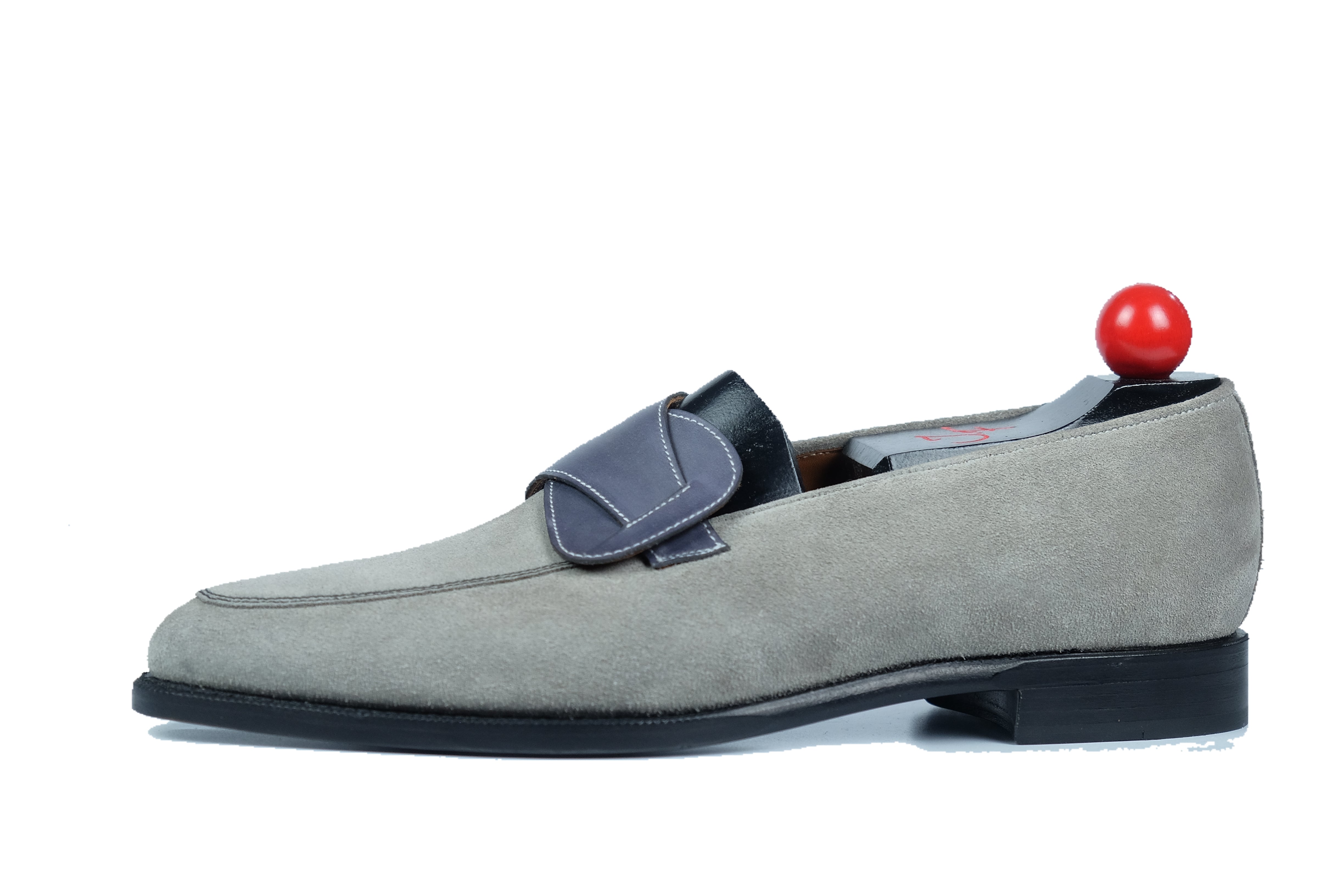 Meridian - MTO - Light Grey Suede / Shaded Grey Calf - TMG Last - Single Leather Sole-Made To Order Butterfly Loafer-J.FitzPatrick Footwear