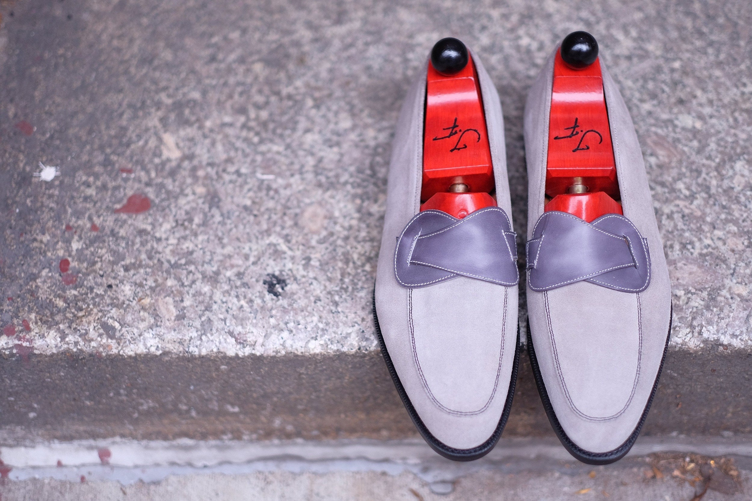 Meridian - MTO - Light Grey Suede / Shaded Grey Calf - TMG Last - Single Leather Sole-Made To Order Butterfly Loafer-J.FitzPatrick Footwear