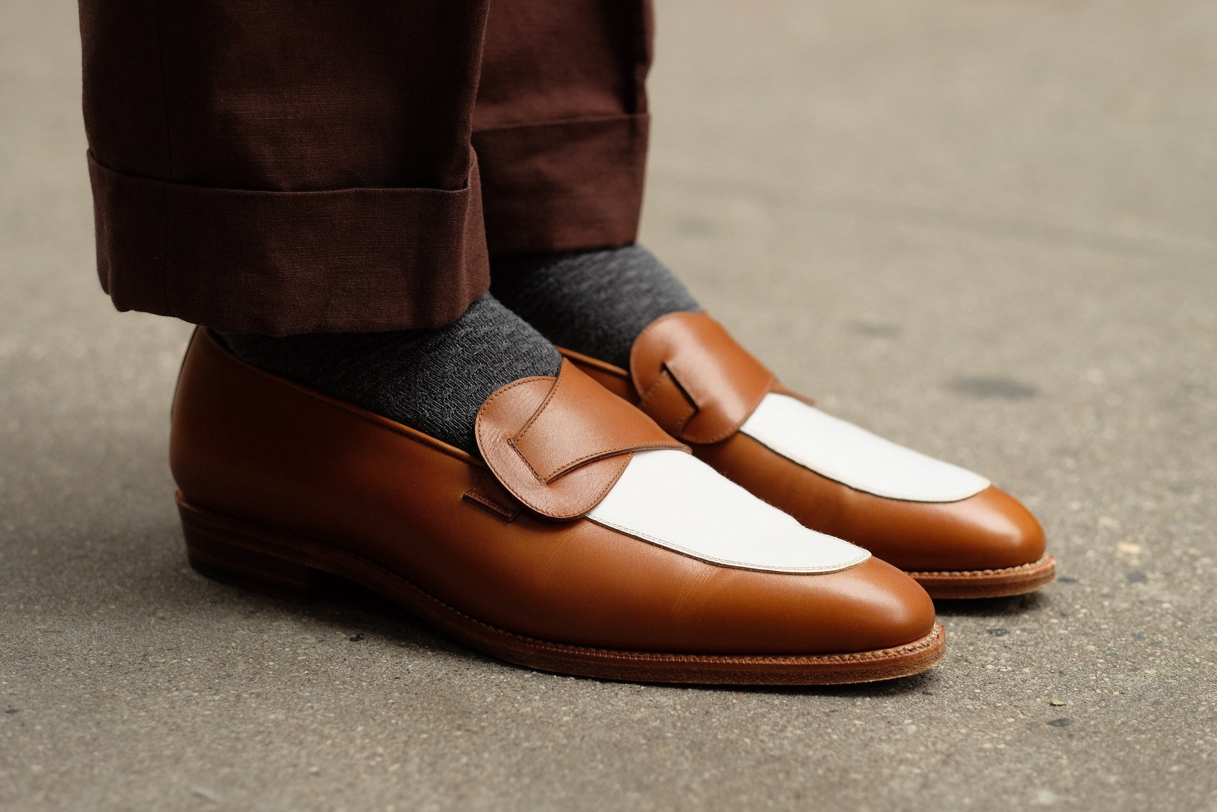 Meridian - MTO - Maple Calf / White Calf - TMG Last - Single Leather Sole-Made To Order Butterfly Loafer-J.FitzPatrick Footwear