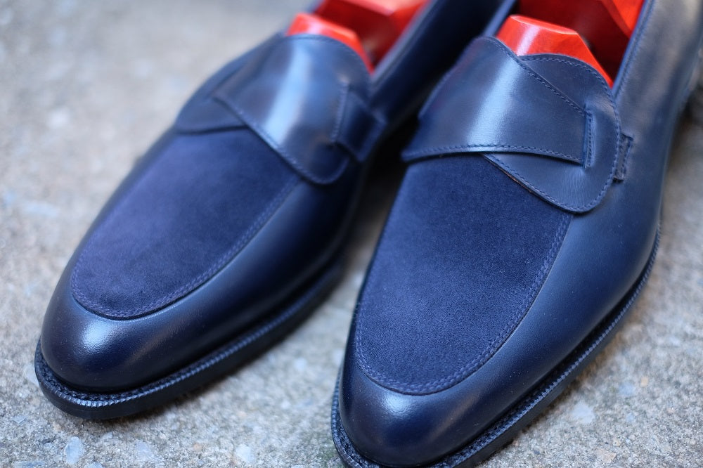 Meridian - MTO - Midnight Calf / Navy Suede - TMG Last - Single Leather Sole-Made To Order Butterfly Loafer-J.FitzPatrick Footwear