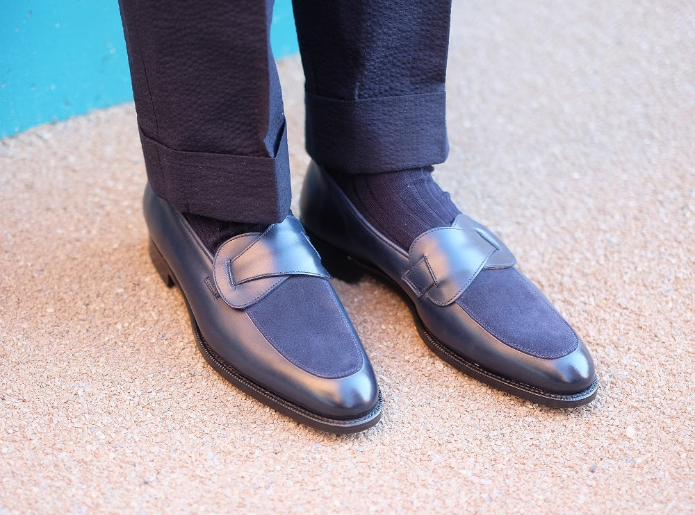 Meridian - MTO - Midnight Calf / Navy Suede - TMG Last - Single Leather Sole-Made To Order Butterfly Loafer-J.FitzPatrick Footwear
