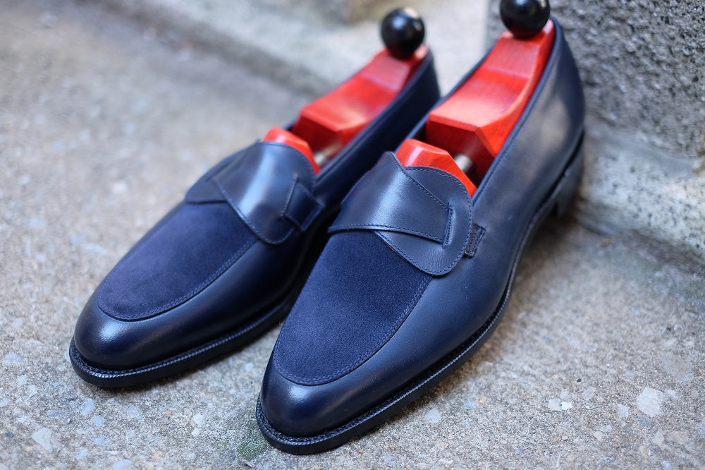 Meridian - MTO - Midnight Calf / Navy Suede - TMG Last - Single Leather Sole-Made To Order Butterfly Loafer-J.FitzPatrick Footwear