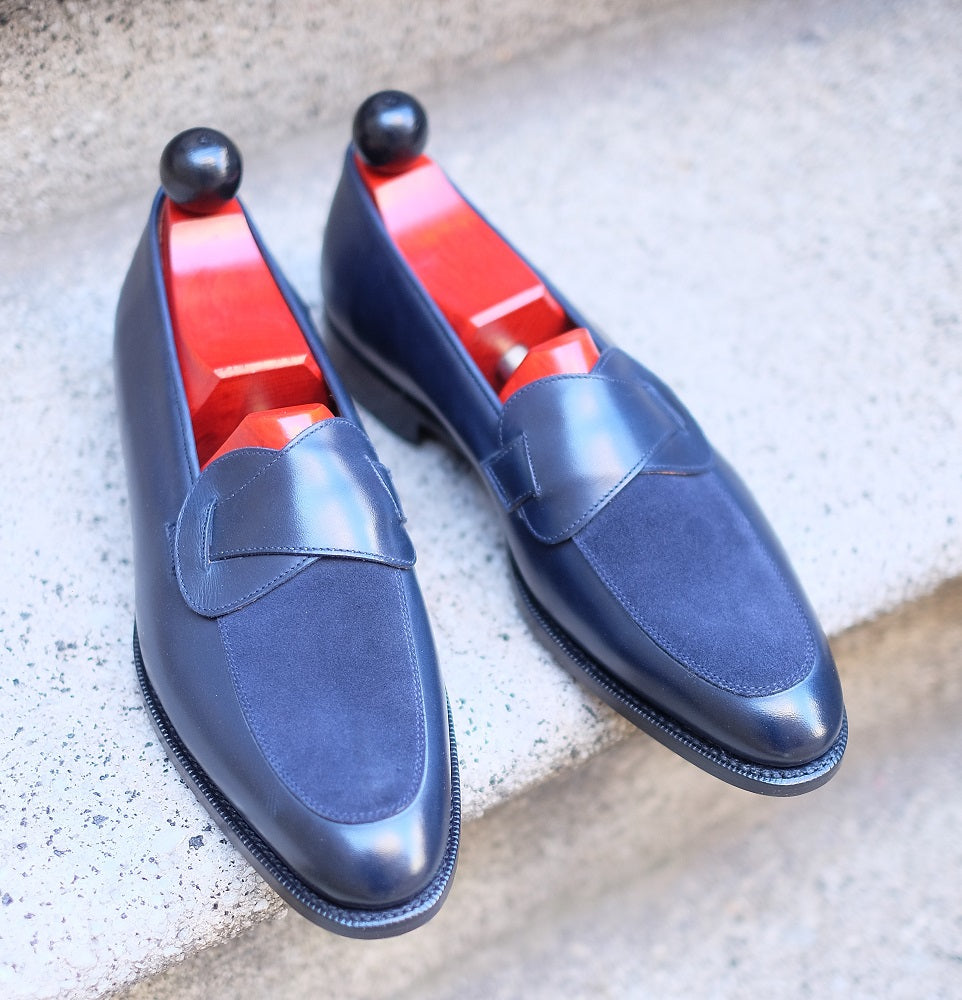 Meridian - MTO - Midnight Calf / Navy Suede - TMG Last - Single Leather Sole-Made To Order Butterfly Loafer-J.FitzPatrick Footwear
