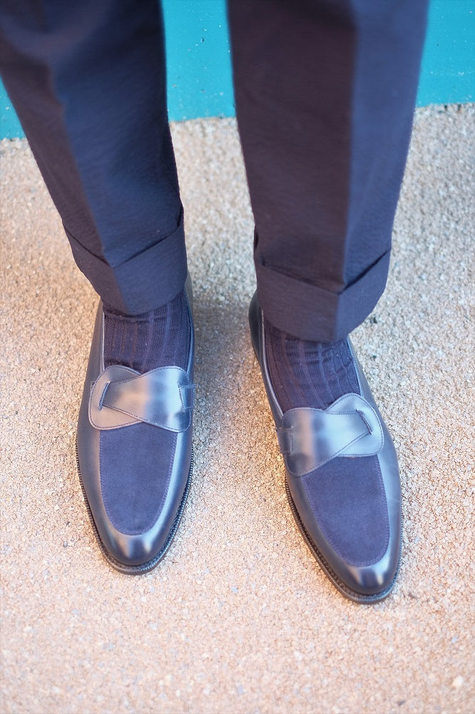 Meridian - MTO - Midnight Calf / Navy Suede - TMG Last - Single Leather Sole-Made To Order Butterfly Loafer-J.FitzPatrick Footwear