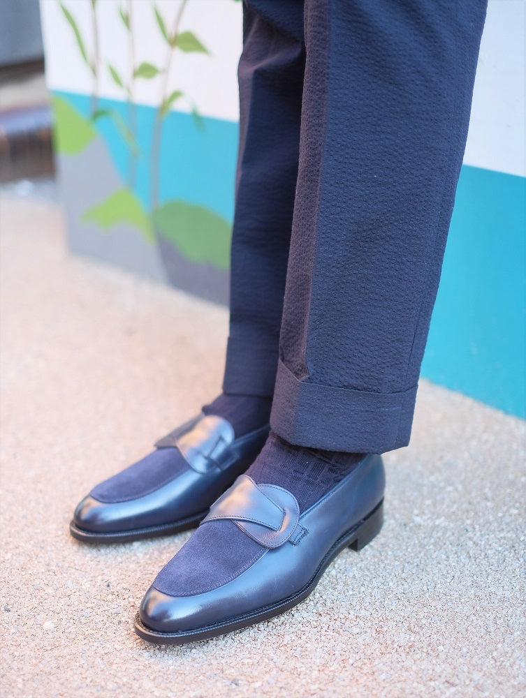 Meridian - MTO - Midnight Calf / Navy Suede - TMG Last - Single Leather Sole-Made To Order Butterfly Loafer-J.FitzPatrick Footwear