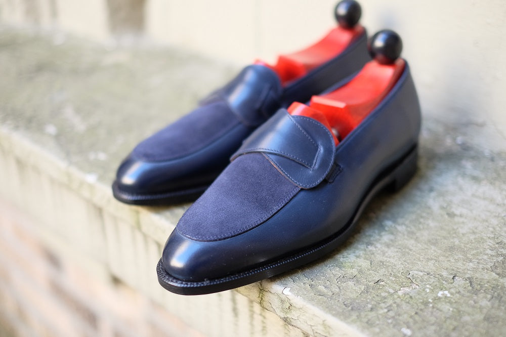 Meridian - MTO - Midnight Calf / Navy Suede - TMG Last - Single Leather Sole-Made To Order Butterfly Loafer-J.FitzPatrick Footwear