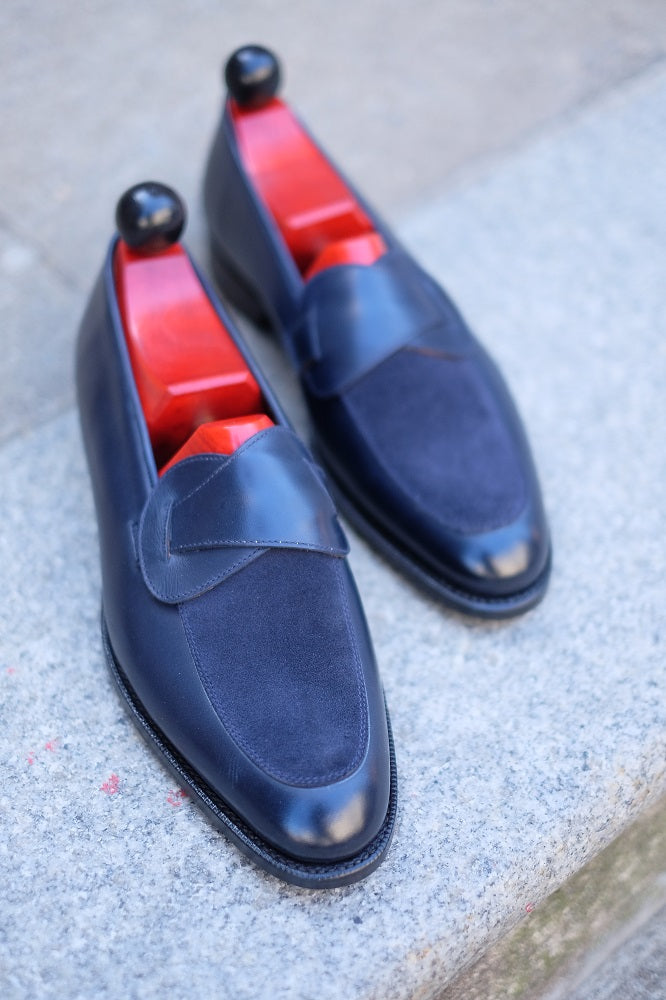 Meridian - MTO - Midnight Calf / Navy Suede - TMG Last - Single Leather Sole-Made To Order Butterfly Loafer-J.FitzPatrick Footwear