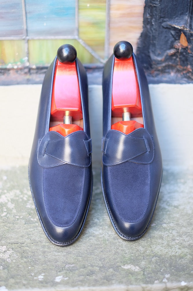 Meridian - MTO - Midnight Calf / Navy Suede - TMG Last - Single Leather Sole-Made To Order Butterfly Loafer-J.FitzPatrick Footwear