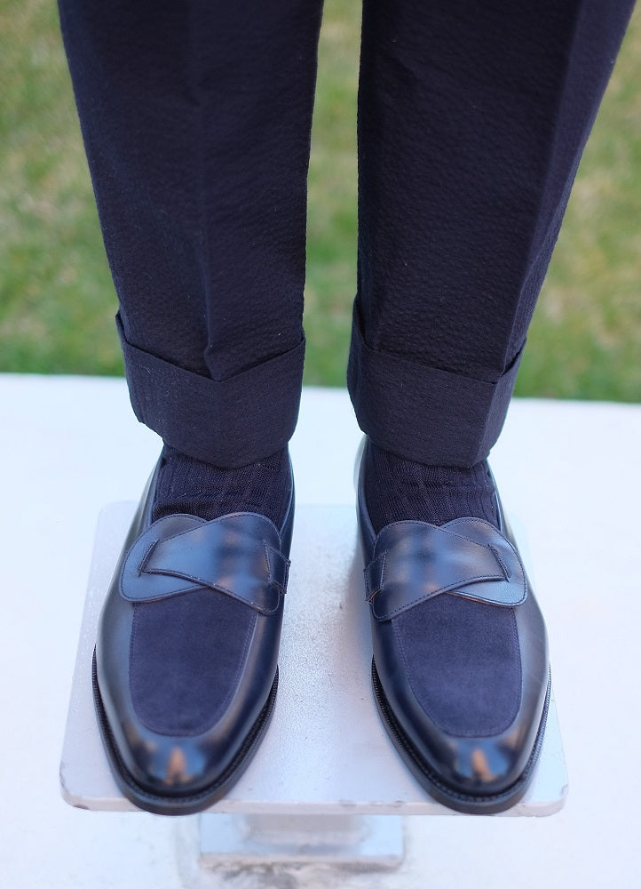 Meridian - MTO - Midnight Calf / Navy Suede - TMG Last - Single Leather Sole-Made To Order Butterfly Loafer-J.FitzPatrick Footwear