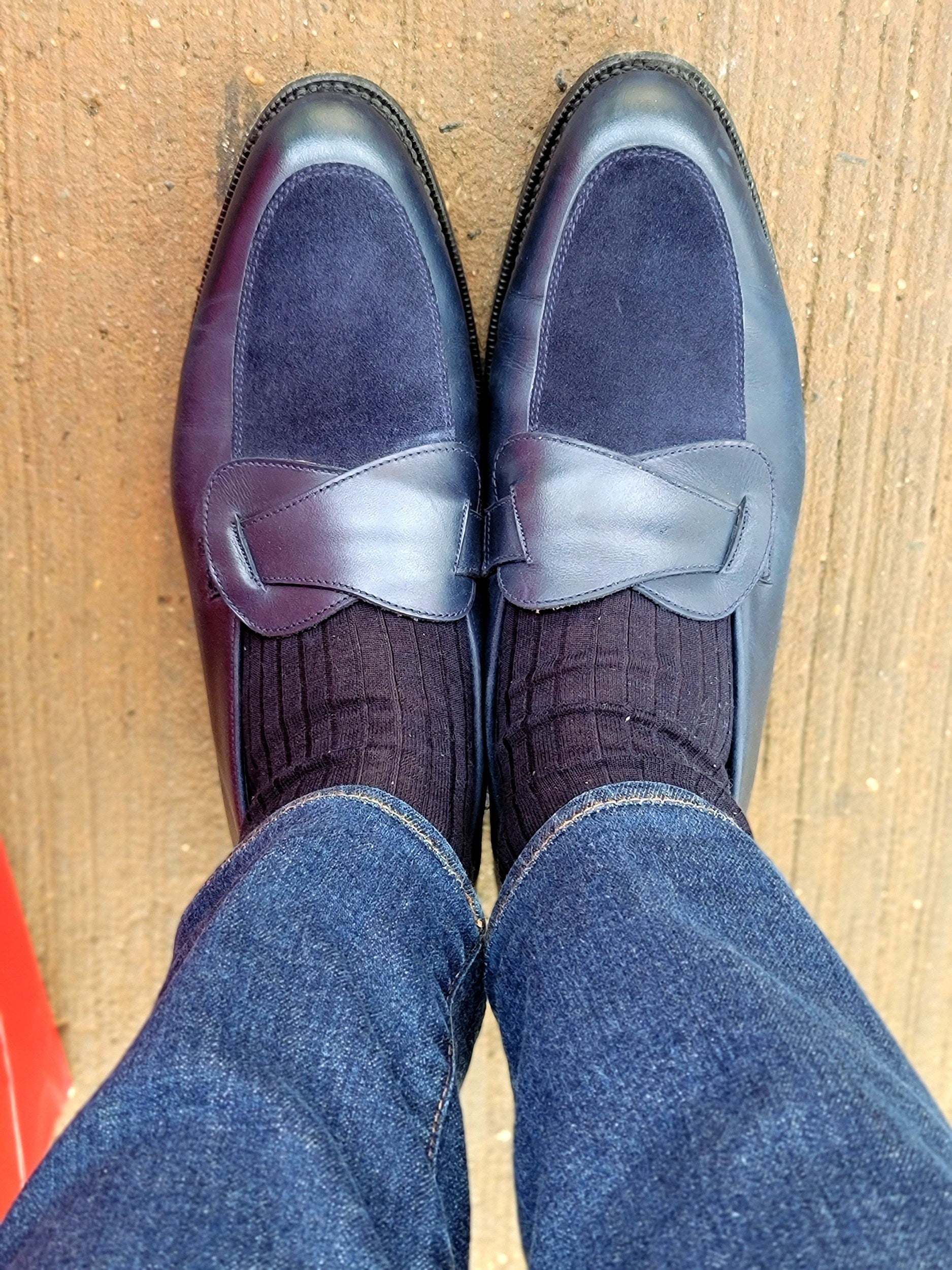 Meridian - MTO - Midnight Calf / Navy Suede - TMG Last - Single Leather Sole-Made To Order Butterfly Loafer-J.FitzPatrick Footwear