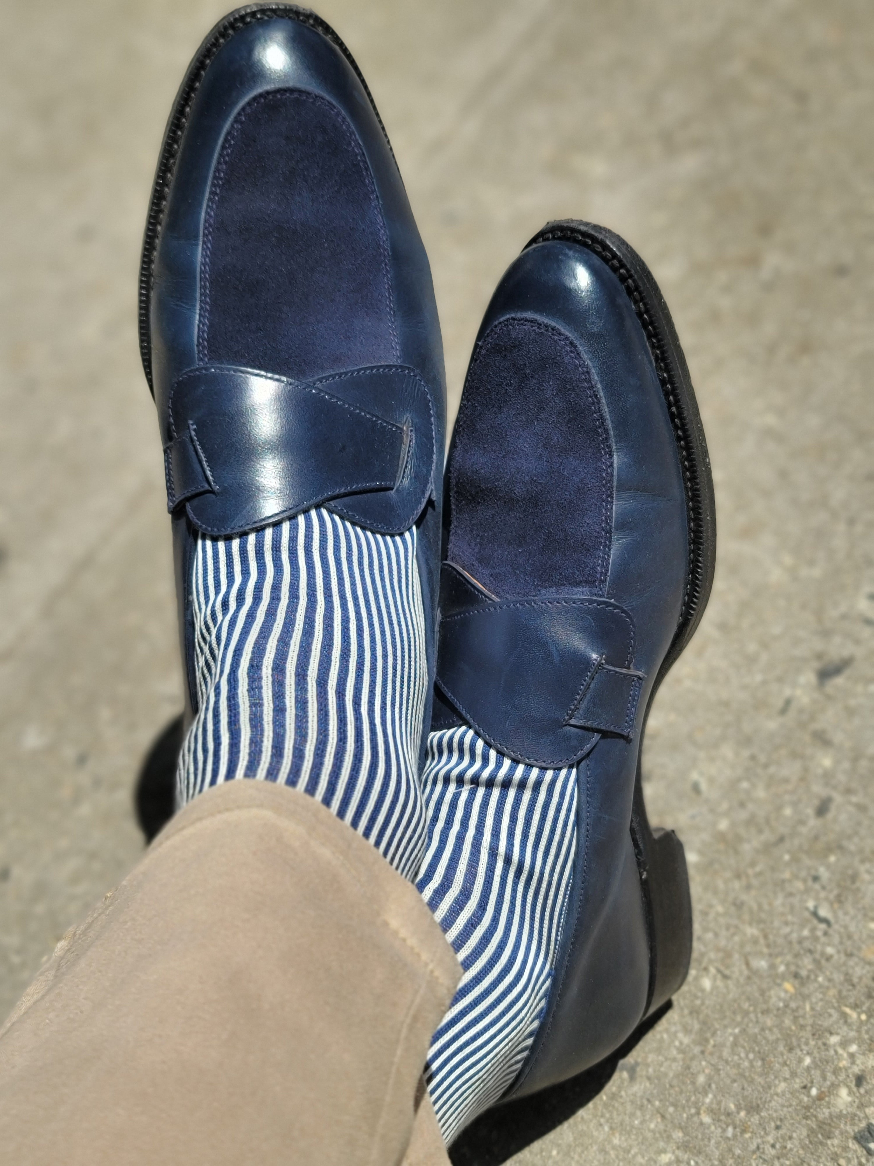Meridian - MTO - Midnight Calf / Navy Suede - TMG Last - Single Leather Sole-Made To Order Butterfly Loafer-J.FitzPatrick Footwear