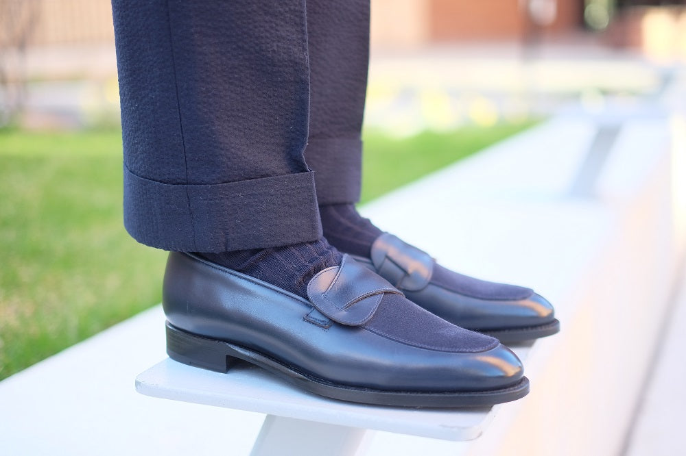 Meridian - MTO - Midnight Calf / Navy Suede - TMG Last - Single Leather Sole-Made To Order Butterfly Loafer-J.FitzPatrick Footwear