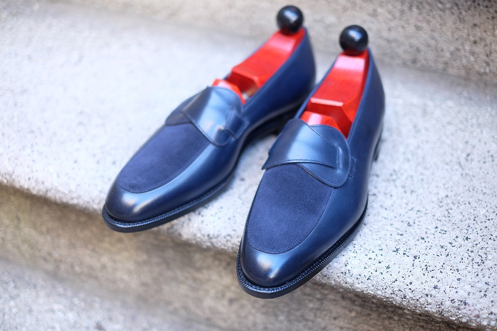 Meridian - MTO - Midnight Calf / Navy Suede - TMG Last - Single Leather Sole-Made To Order Butterfly Loafer-J.FitzPatrick Footwear