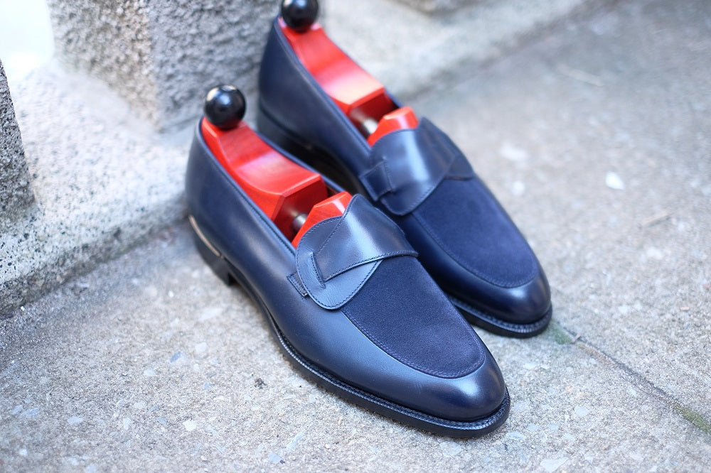 Meridian - MTO - Midnight Calf / Navy Suede - TMG Last - Single Leather Sole-Made To Order Butterfly Loafer-J.FitzPatrick Footwear