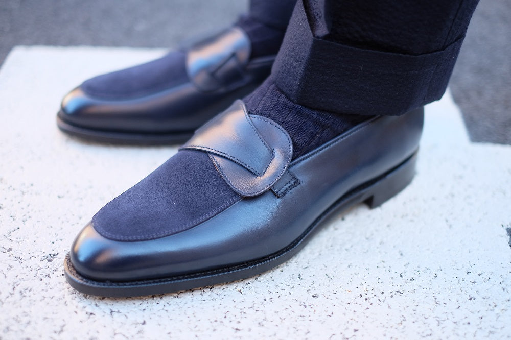 Meridian - MTO - Midnight Calf / Navy Suede - TMG Last - Single Leather Sole-Made To Order Butterfly Loafer-J.FitzPatrick Footwear