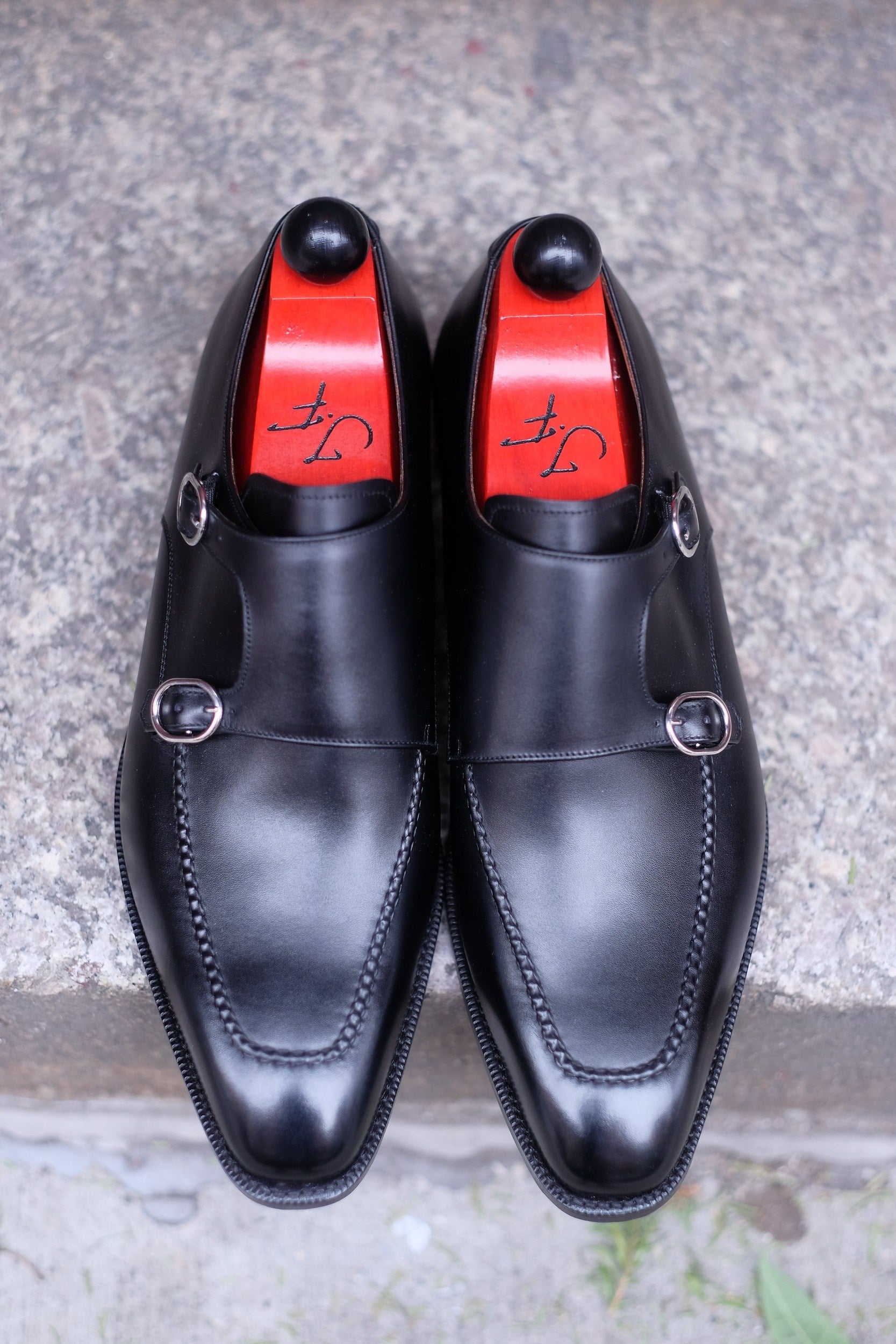 Montlake - MTO - Black Calf-Made To Order Double Monkstrap Hand Stitched-J.FitzPatrick Footwear