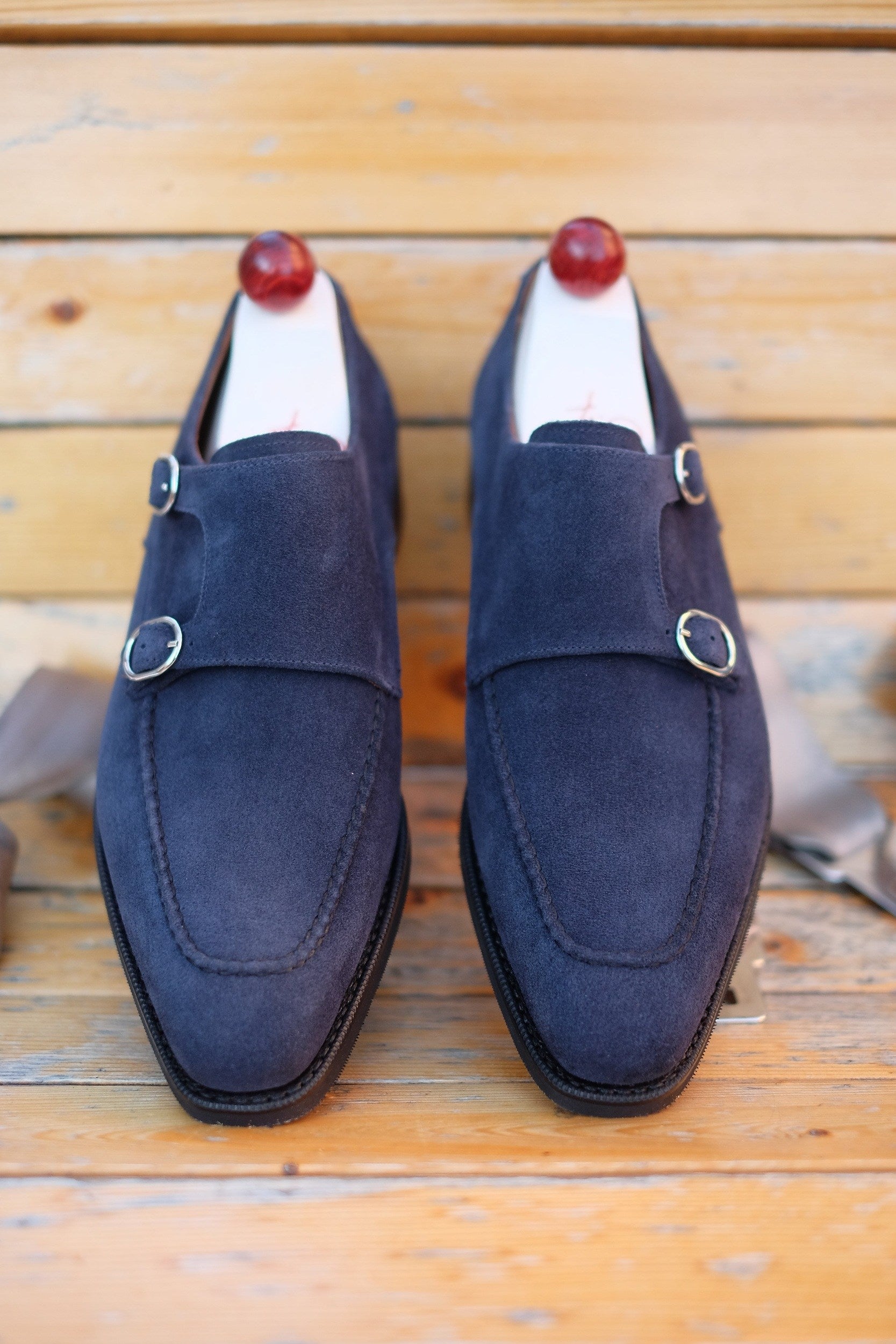 Montlake - MTO - Navy Suede-Made To Order Double Monkstrap Hand Stitched-J.FitzPatrick Footwear
