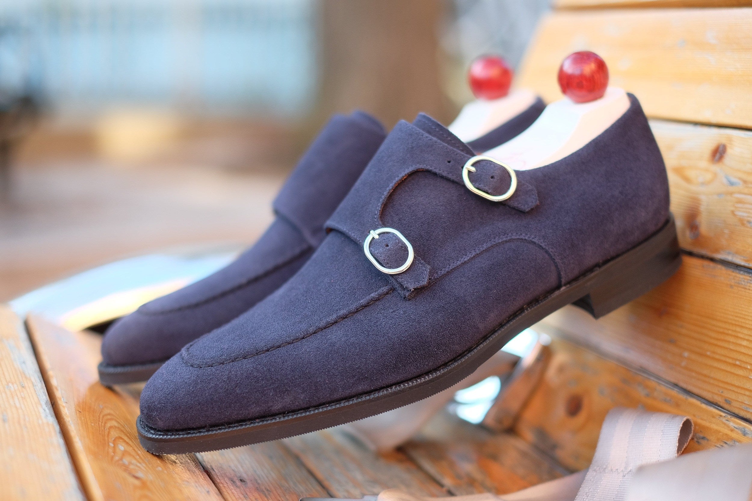 Montlake - MTO - Navy Suede-Made To Order Double Monkstrap Hand Stitched-J.FitzPatrick Footwear