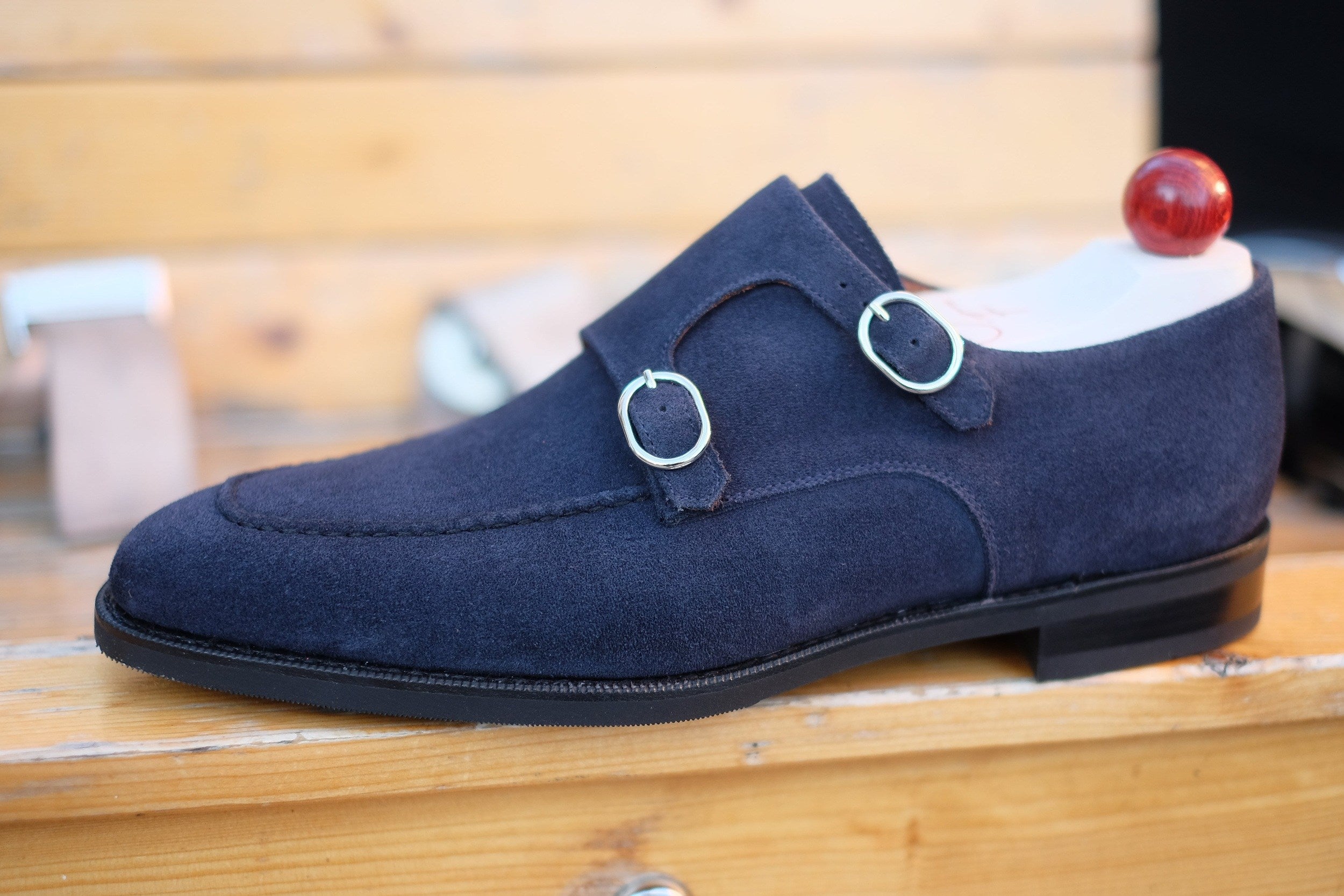 Montlake - MTO - Navy Suede-Made To Order Double Monkstrap Hand Stitched-J.FitzPatrick Footwear