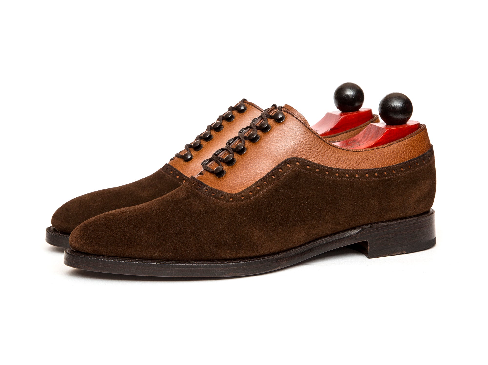 Mukilteo - MTO - Dark Brown Suede / Tan Soft Grain - TMG Last - Single Leather Sole-Made To Order Plain Toe Adelaide Oxfords Speed Hooks-J.FitzPatrick Footwear