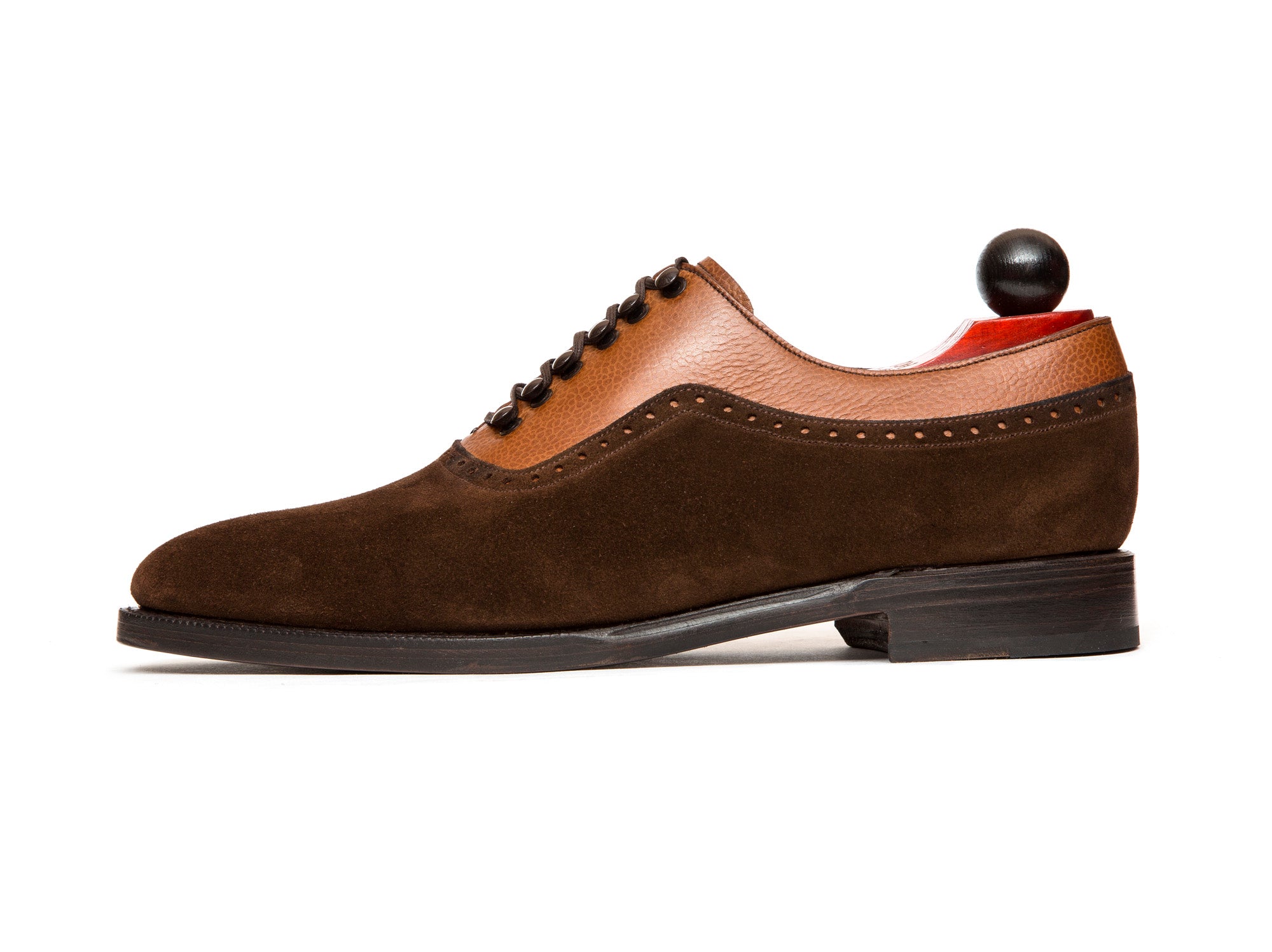 Mukilteo - MTO - Dark Brown Suede / Tan Soft Grain - TMG Last - Single Leather Sole-Made To Order Plain Toe Adelaide Oxfords Speed Hooks-J.FitzPatrick Footwear