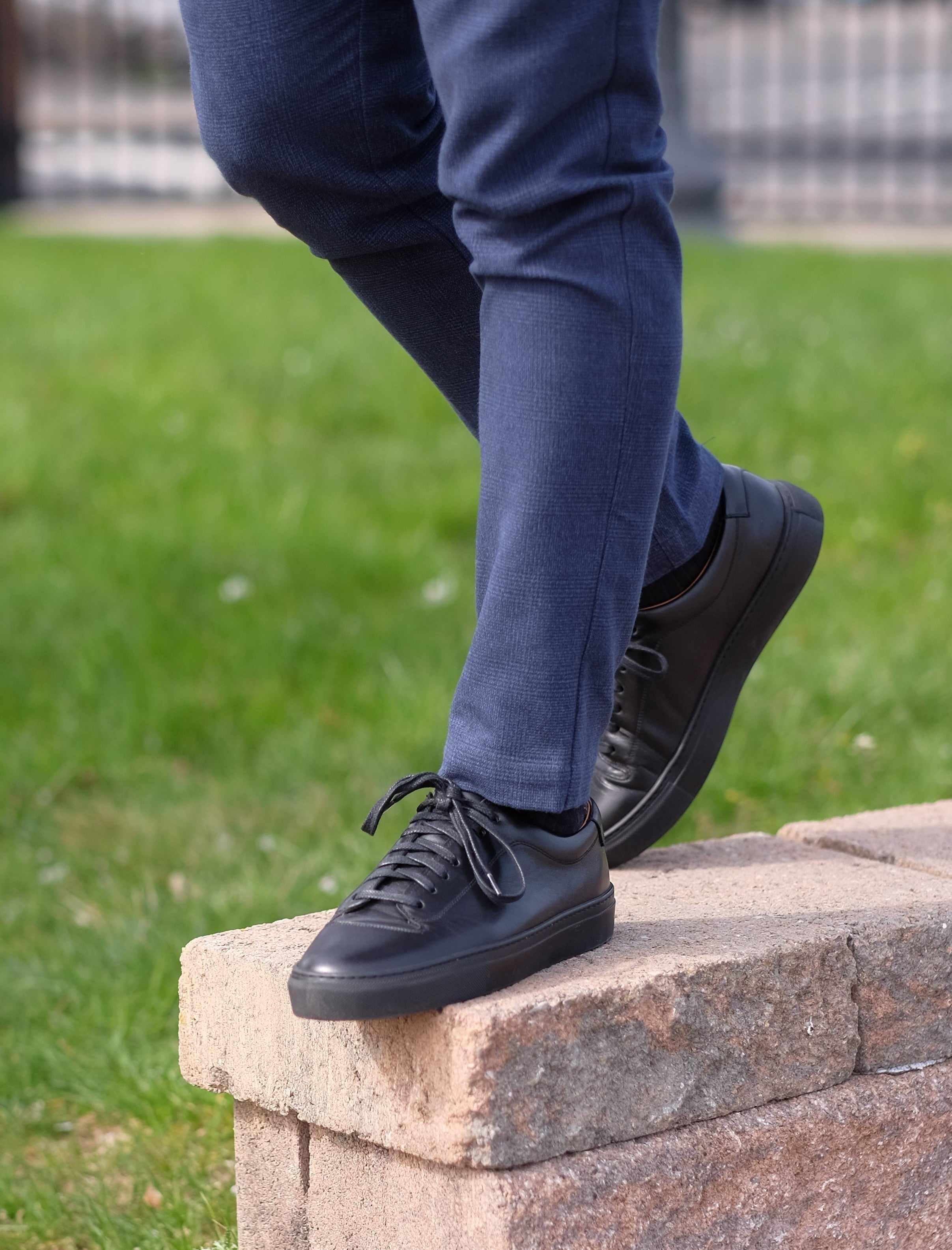 Olympia - Black Calf / Black Sole-Plimsoll Lace Up Laceup Sneakers-J.FitzPatrick Footwear
