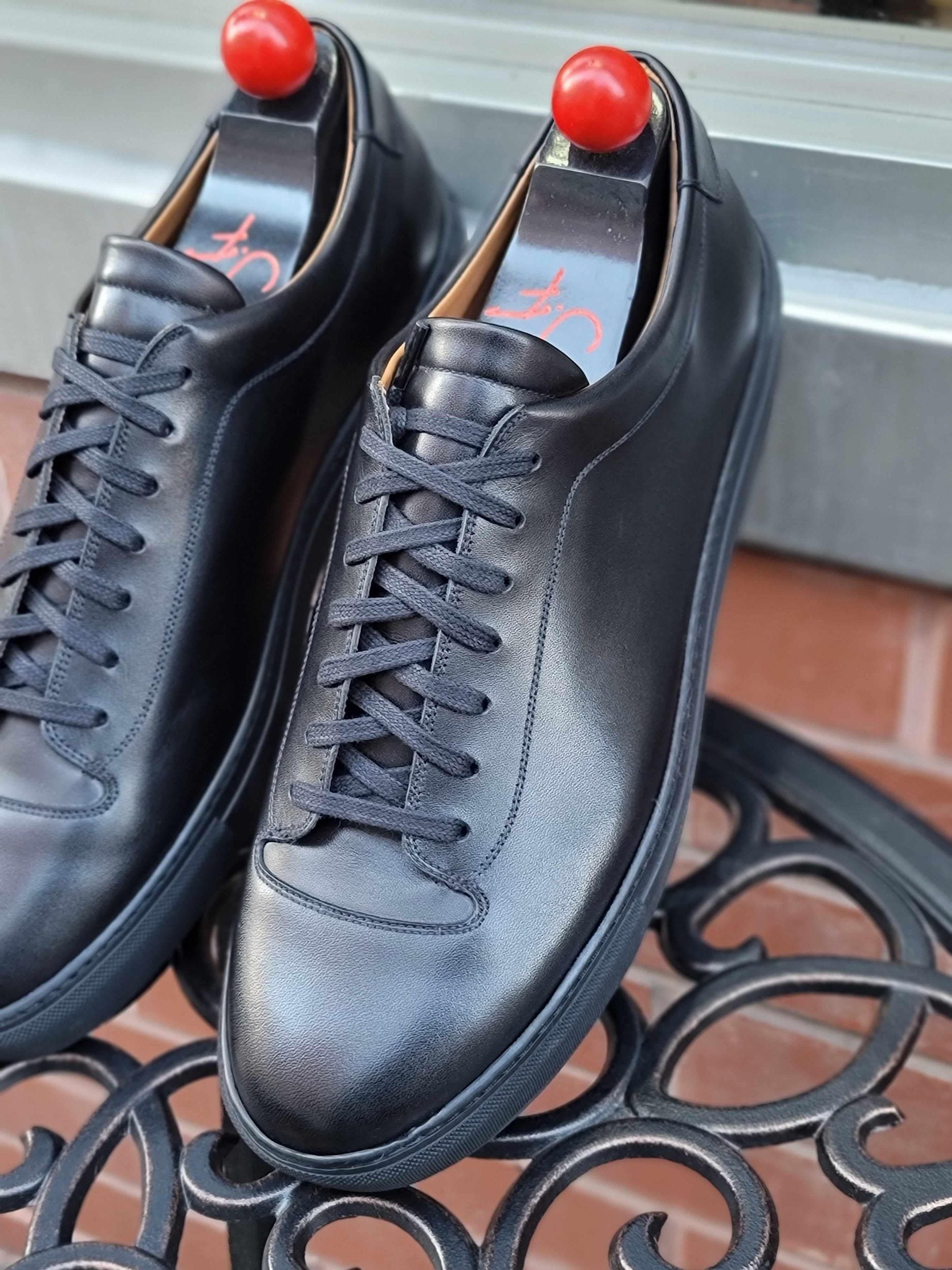 Olympia - Black Calf / Black Sole-Plimsoll Lace Up Laceup Sneakers-J.FitzPatrick Footwear