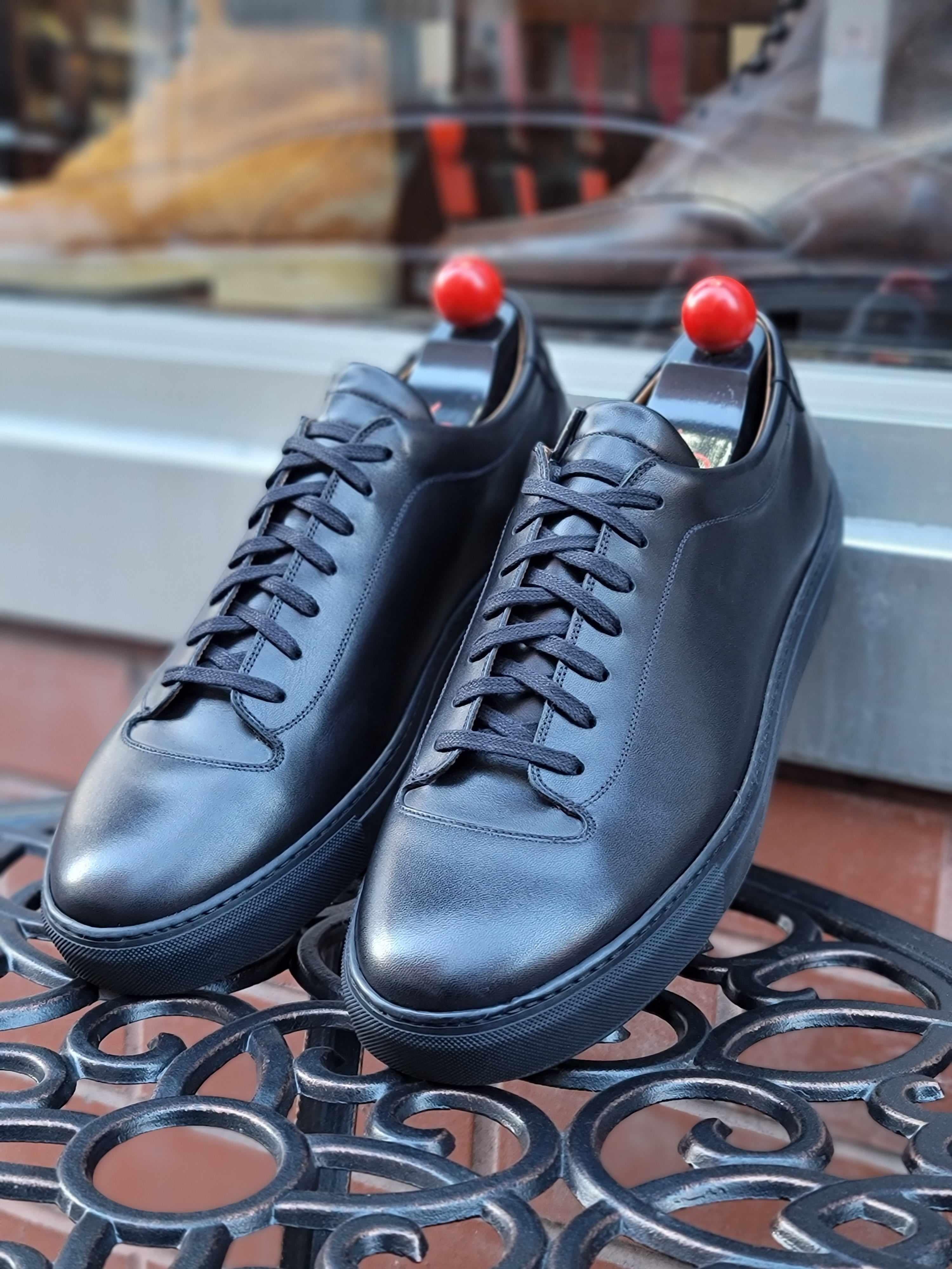 Olympia - Black Calf / Black Sole-Plimsoll Lace Up Laceup Sneakers-J.FitzPatrick Footwear