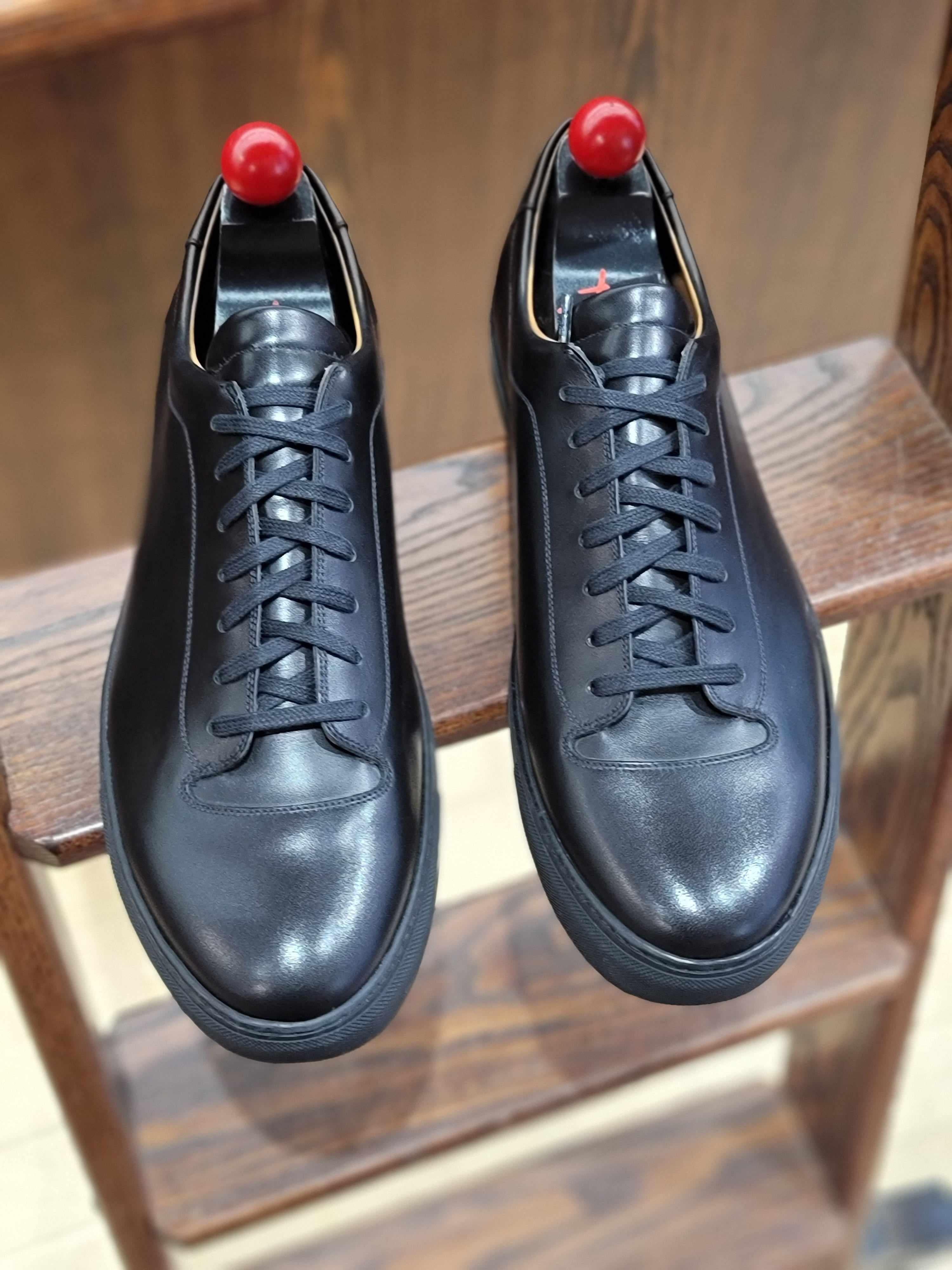 Olympia - Black Calf / Black Sole-Plimsoll Lace Up Laceup Sneakers-J.FitzPatrick Footwear
