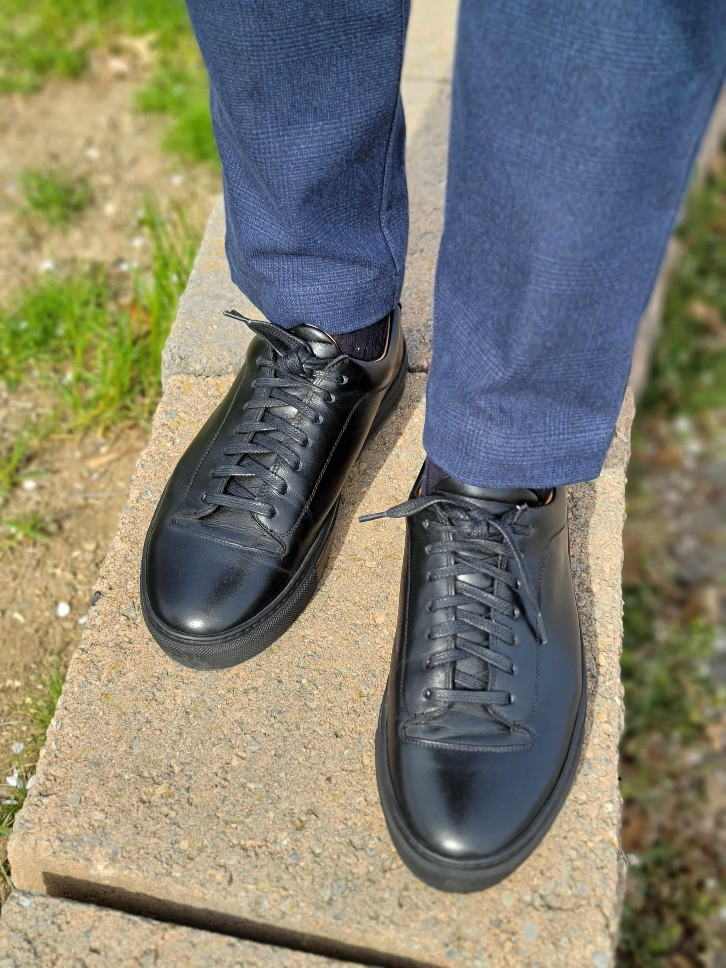 Olympia - Black Calf / Black Sole-Plimsoll Lace Up Laceup Sneakers-J.FitzPatrick Footwear