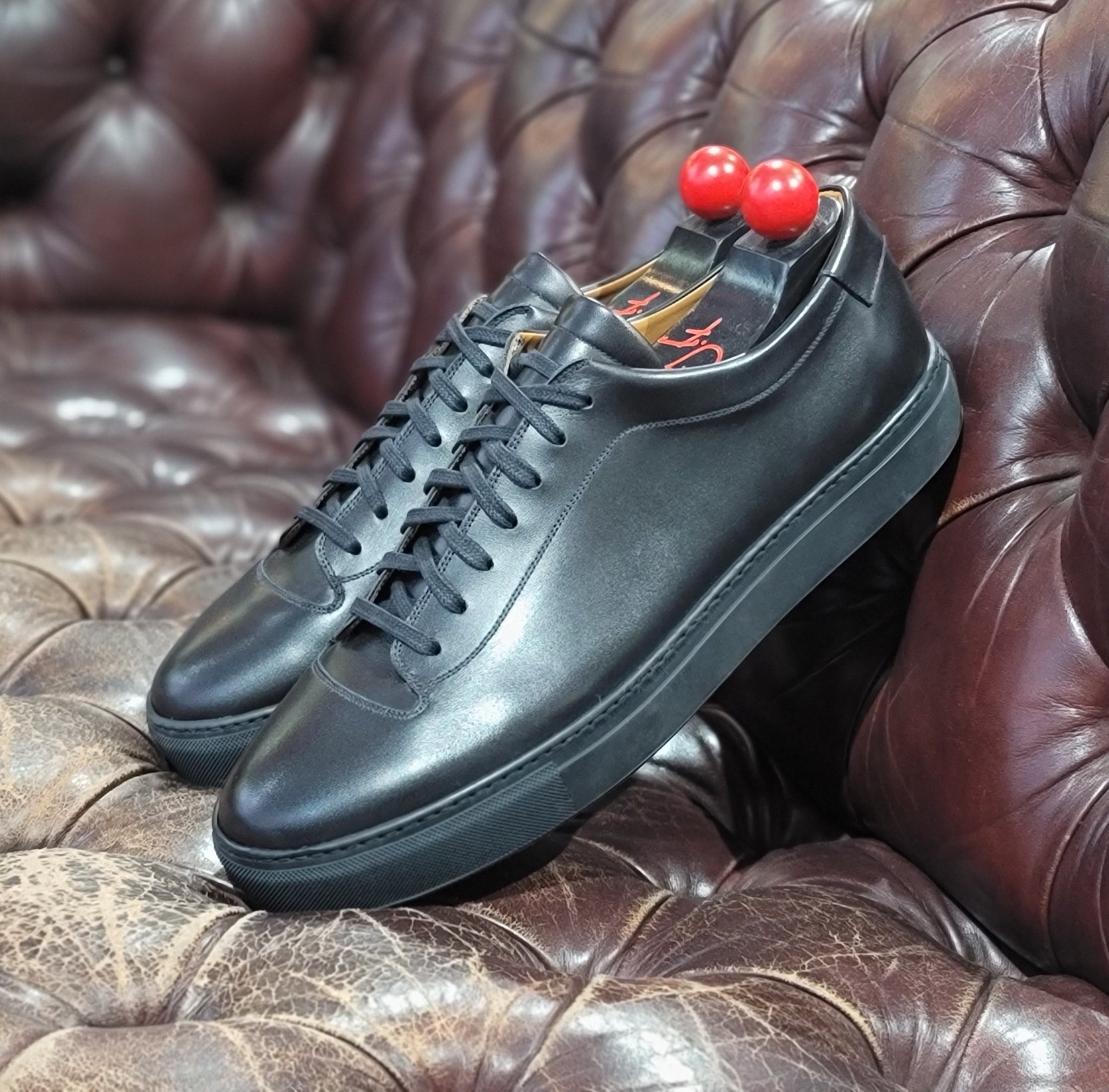 Olympia - Black Calf / Black Sole-Plimsoll Lace Up Laceup Sneakers-J.FitzPatrick Footwear