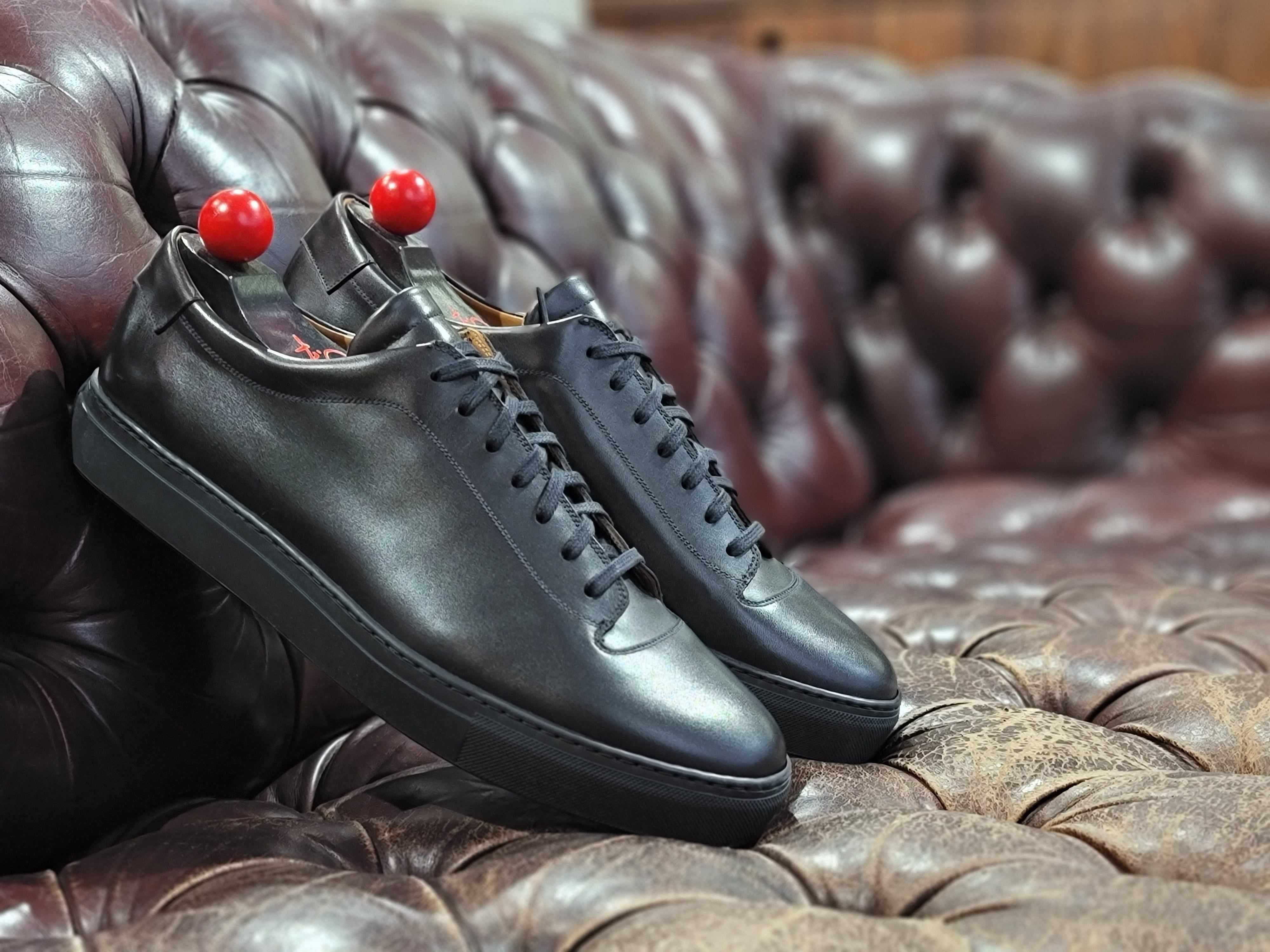 Olympia - Black Calf / Black Sole-Plimsoll Lace Up Laceup Sneakers-J.FitzPatrick Footwear