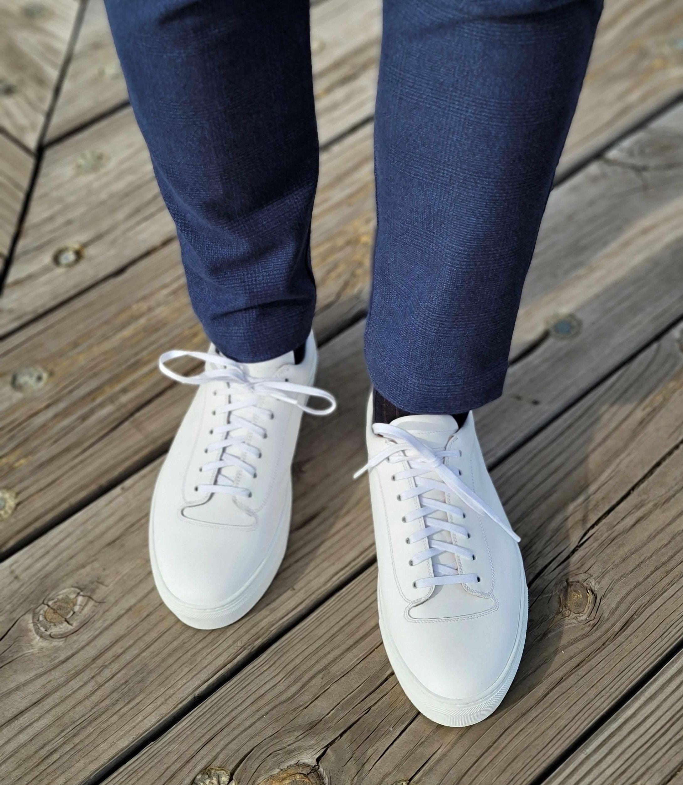 Olympia - White Calf / White Sole-Plimsoll Lace Up Laceup Sneakers-J.FitzPatrick Footwear
