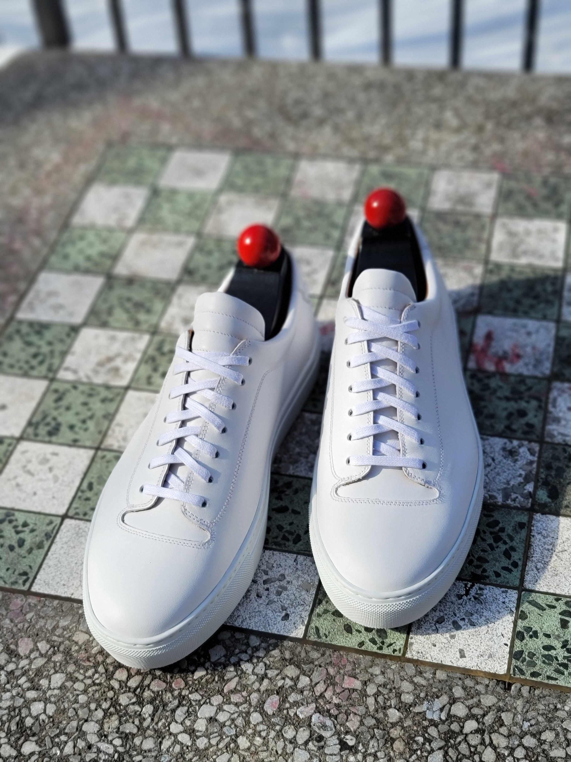 Olympia - White Calf / White Sole-Plimsoll Lace Up Laceup Sneakers-J.FitzPatrick Footwear