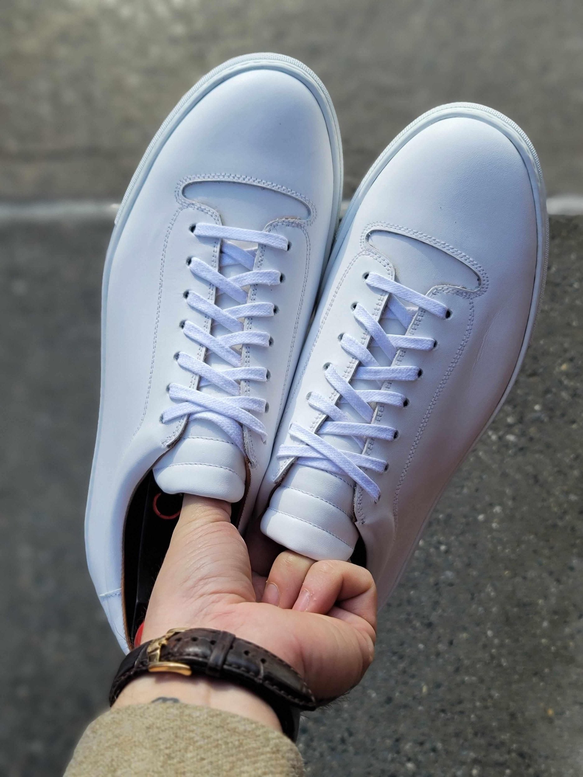 Olympia - White Calf / White Sole-Plimsoll Lace Up Laceup Sneakers-J.FitzPatrick Footwear
